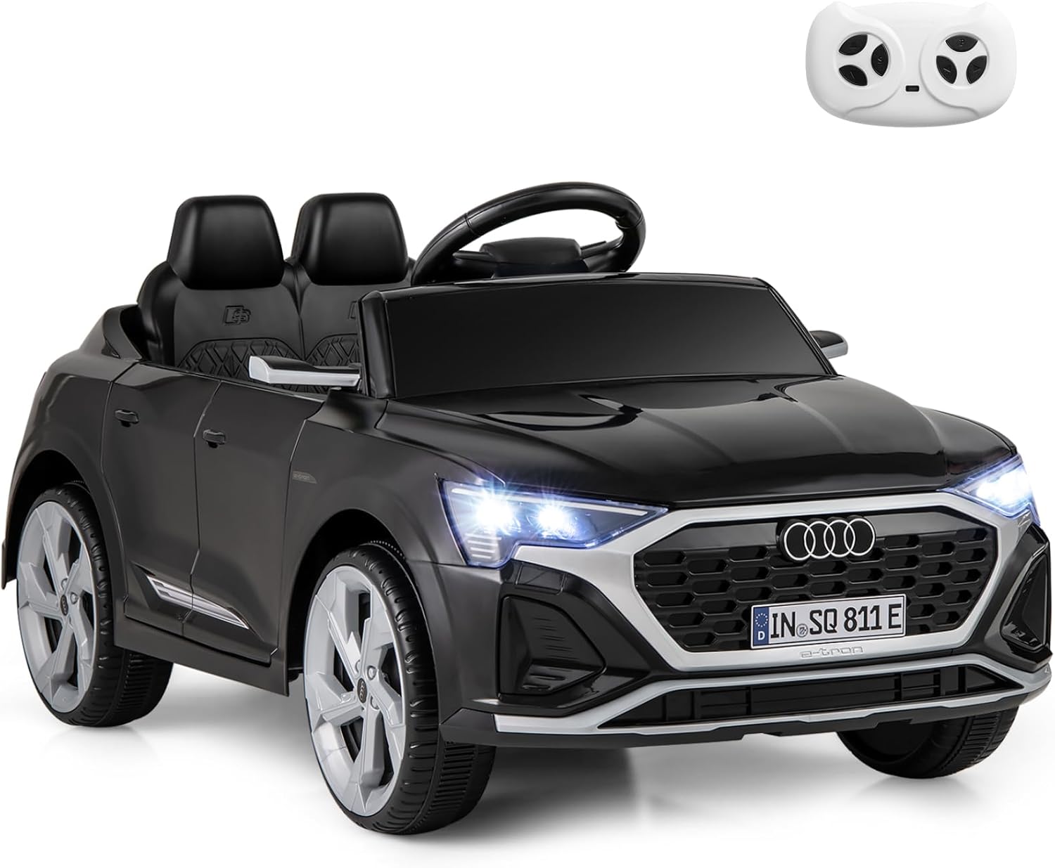 GYMAX Kids Ride on Car, 12V Battery Powered Licensed Audi Car with Remote Control, Music, Headlight and Soft Start, Children Electric Vehicle for 3+ Years Old Boys Girls (Black)