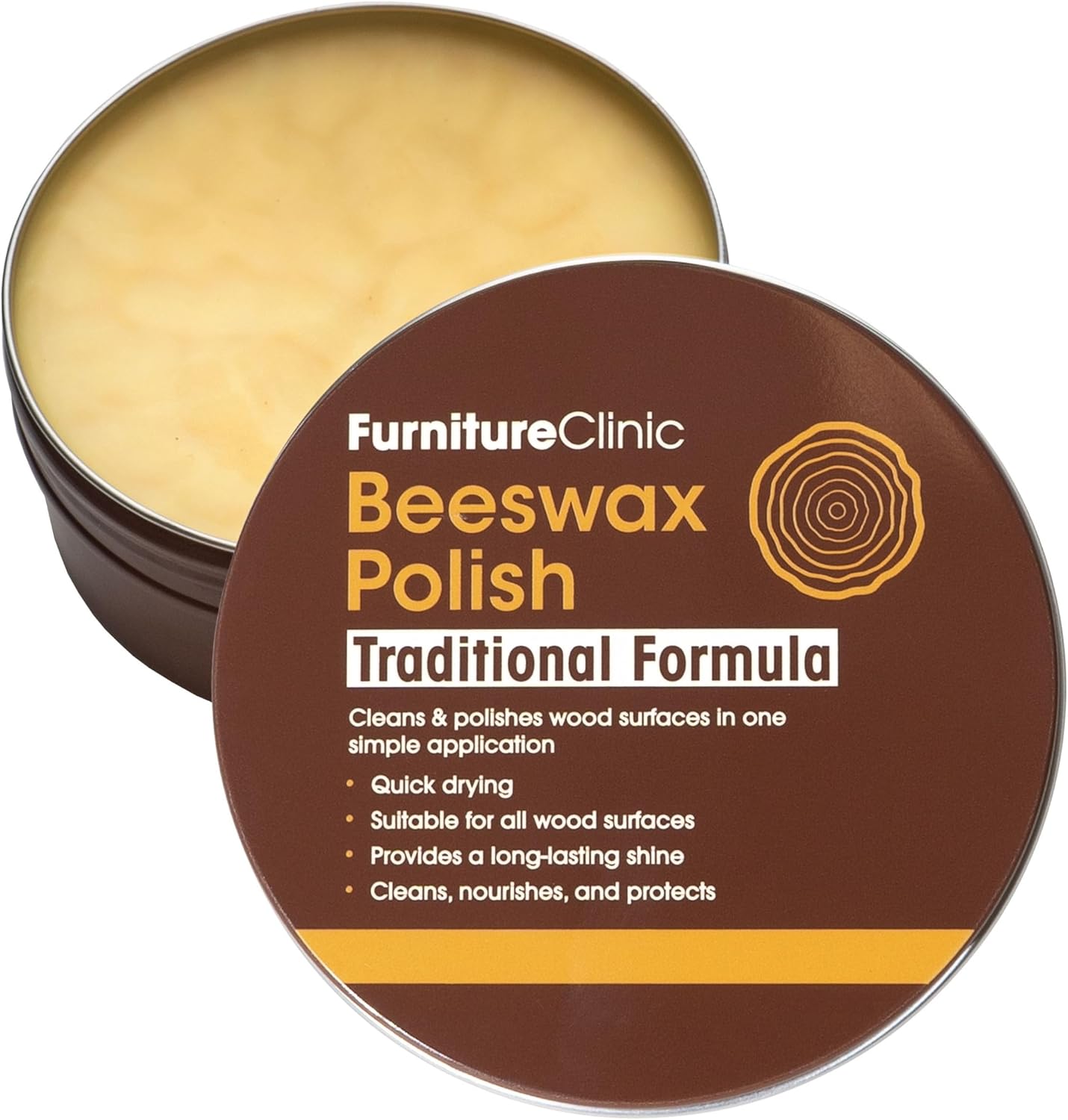 Furniture Clinic Clear Beeswax Polish for Wood & Furniture - 200ml - Natural Beeswax for All Types and Colours - Wooden Furniture Polish to Protect & Enhance Any Wooden Surface