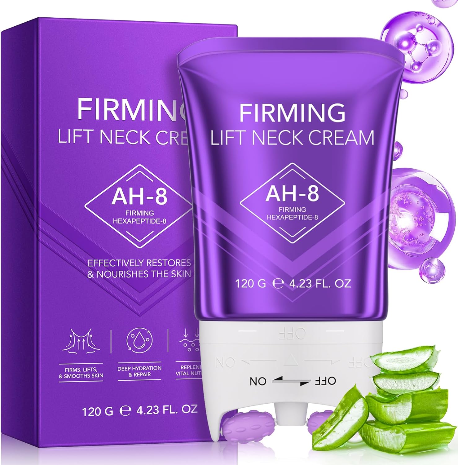 Neck Firming Cream Tighten And Lift Neck Cream Ah-8 Firming Neck Cream Contain Hexapeptide With Double Roller Massage Reduce Wrinkles Fine Lines And Double Chin Firm And Lift Sagging Skin 120g