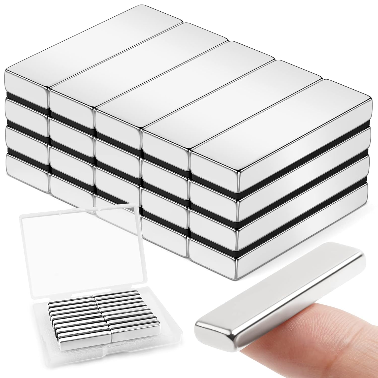 FINDMAG 20Pcs Strong Neodymium Bar Magnets, Rare Earth Fridge and Whiteboard Magnets for Crafts, Kitchen, DIY, Office, Locker, Iron Shelf - 40 x 10 x 5 mm