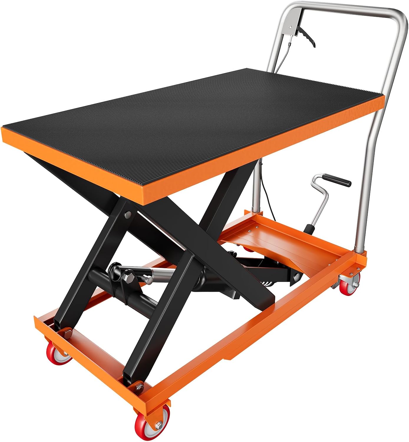 Hydraulic Lift Table Cart, 330lbs Capacity 28.5" Lifting Height, Manual Single Scissor Lift Table with Locking Wheels and Non-Slip Pad, Hydraulic Scissor Cart for Material Handling