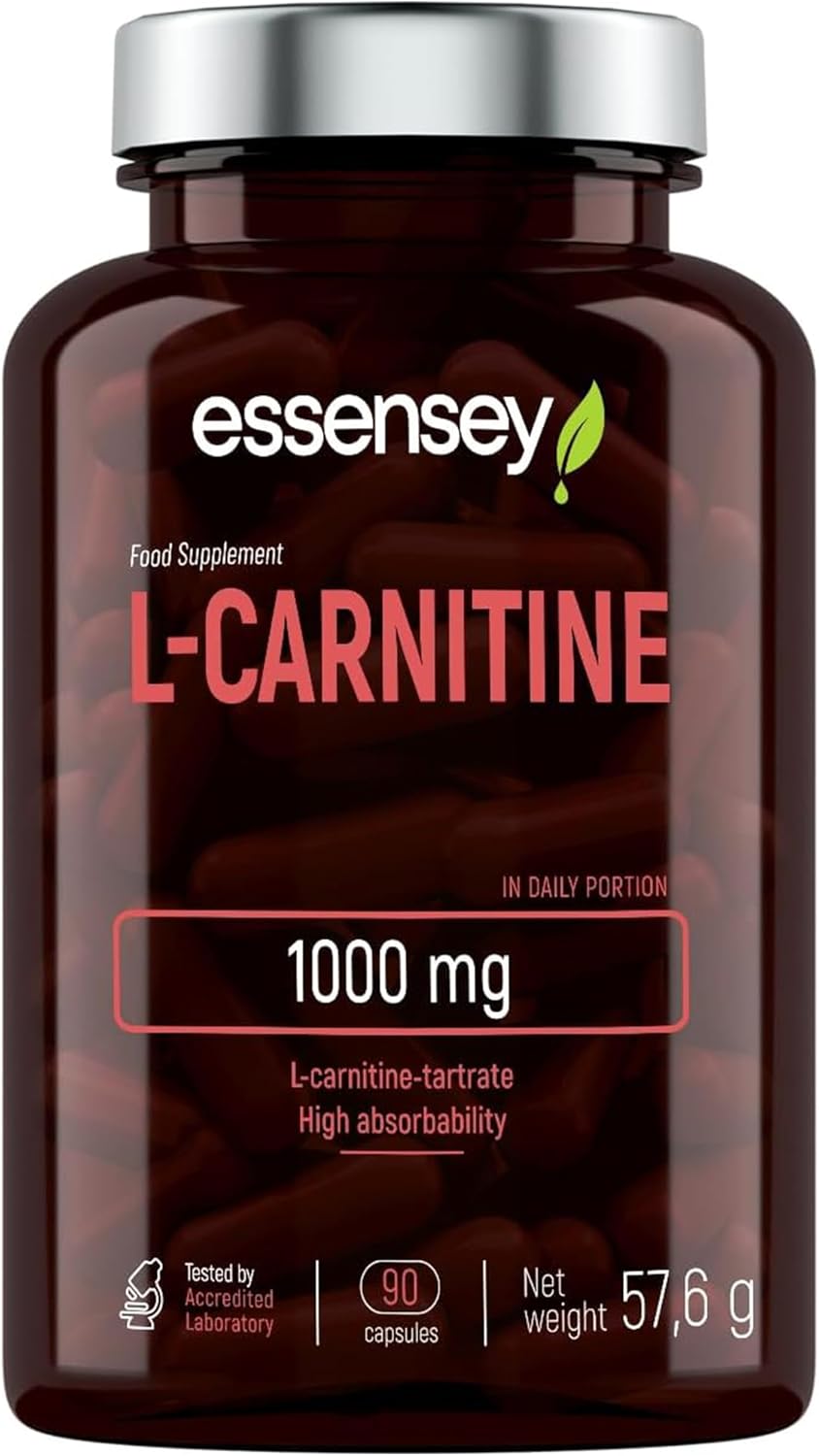 Essensey L-Carnitine 1000mg - 90 Capsules | High Absorption Form | Ideal for Vegetarians High Strength L Carnitine Supplement
