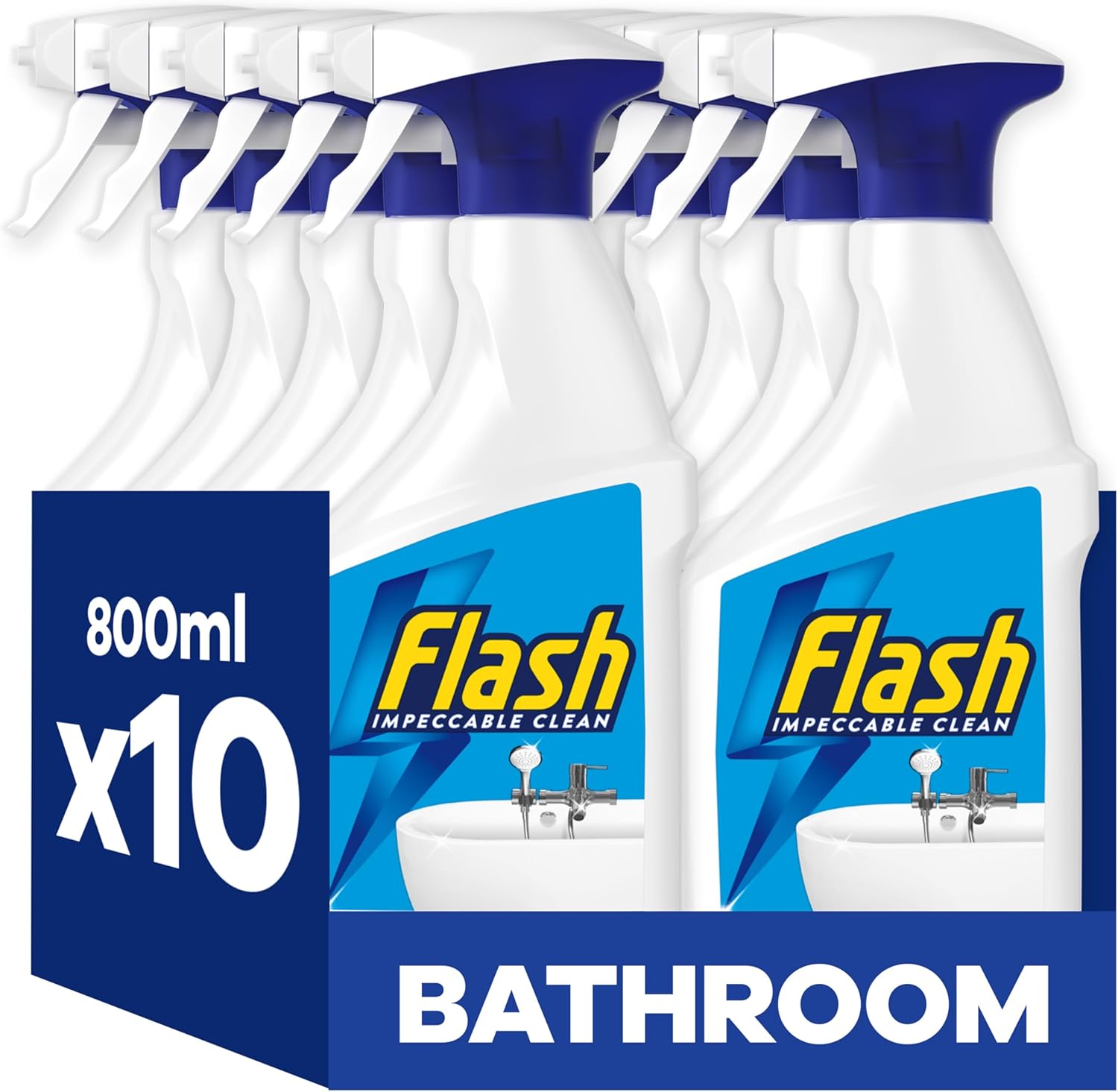 Flash Bathroom Cleaner Spray, 8 Litres (800 ml x 10), Bathroom Cleaning, Limescale Remover & Long Lasting Shine With Febreze Freshness, Bath Cleaner