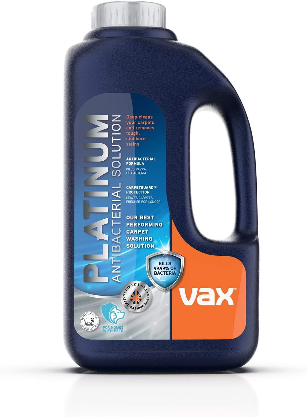 Vax Platinum Antibacterial 1.5L Carpet Cleaner Solution, Stain Remover Shampoo, Citrus Burst Scent, Removes 99.99% of bacteria, Neutralises Pet Odours, 1-9-142404, Blue