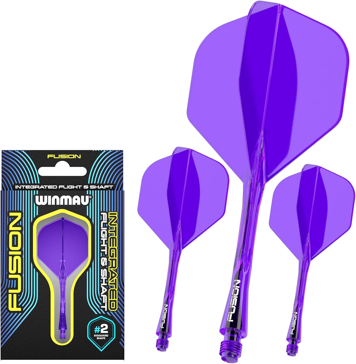 Winmau Darts Fusion Integrated Flight & Shaft System - No.2 Shape and Design - Available in Short, Intermediate & Medium - Clear, Red & Purple