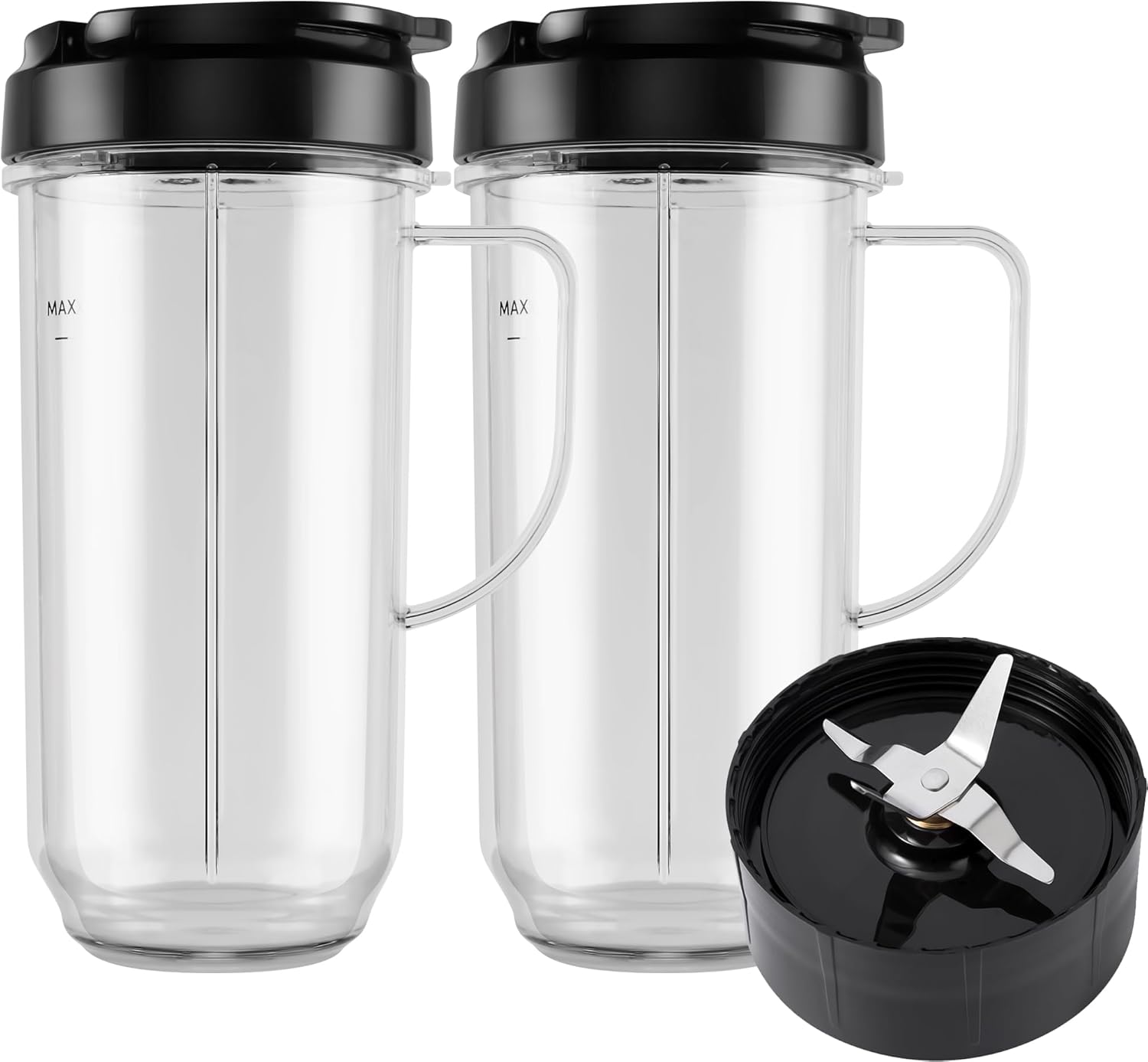 5-piece Magic Bullet Blender Cups, Tall 22oz Cup with Flip-Top To-Go Lid, Cross Blade, Blender Replacement Parts, Mug with Handle Compatible with Magic Bullet 250w MB1001