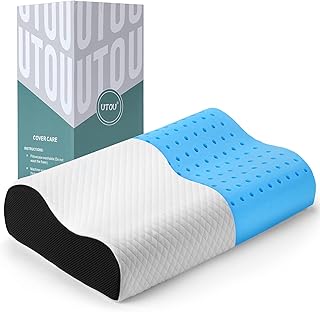 Contour Memory Foam Pillow, Neck Pillows for Pain Relief Sleeping, Cooling Gel Ventilated Cervical Pillow, Ergonomic Two heights bed Pillow for Side, Back and Stomach Sleepers, Standard, White, Grey