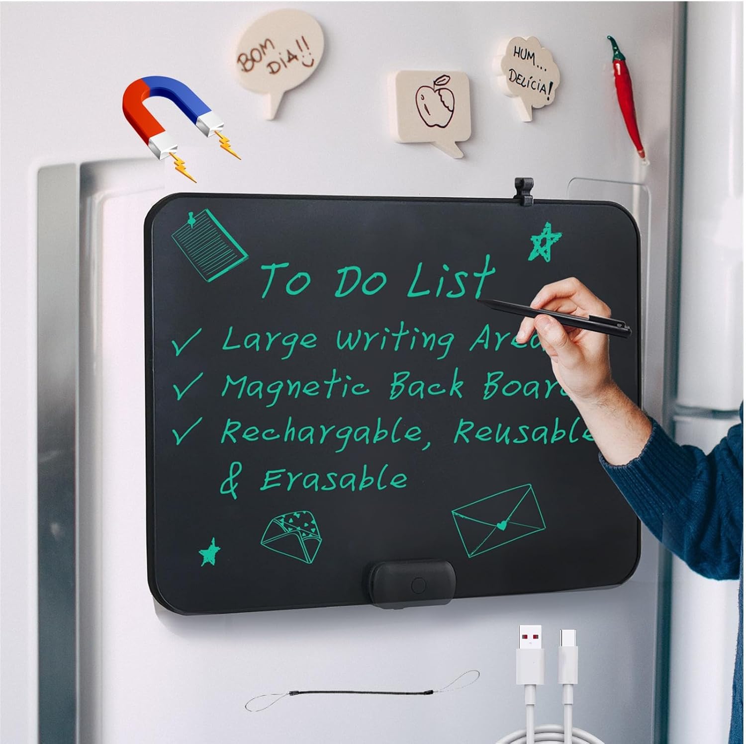 ROYALITA 20-Inch LCD Writing Tablet for Kids & Adults, Large Rechargeable Writing Board Doodle Board for Back to School, Birthday Gift, Built-in Magnets & Instant Erase Note Menu Board for Fridge