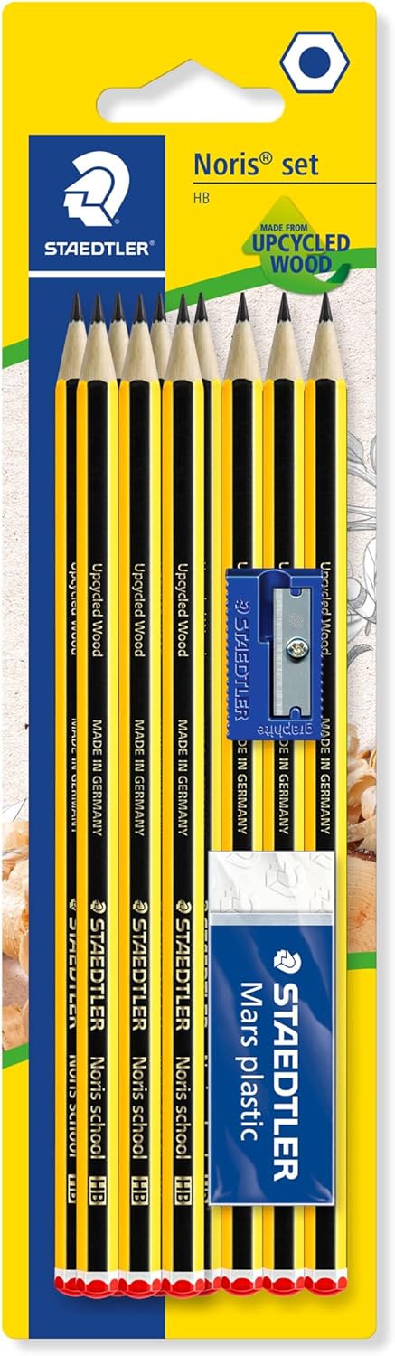 STAEDTLER 121S1BK10D Noris School Graphite Pencils - HB Degree (Pack of 10 Pencils + Sharpener + Eraser)