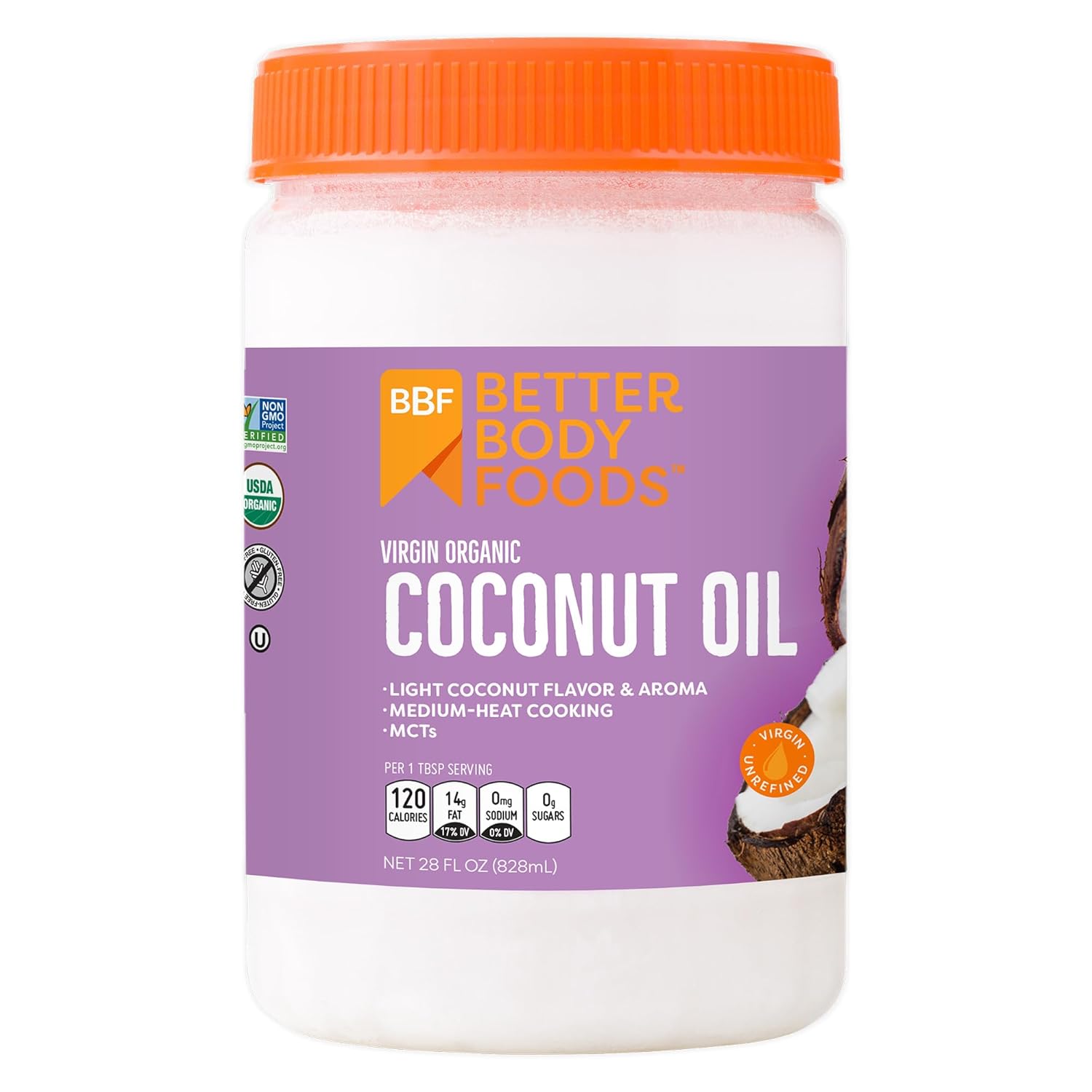 BetterBody Foods Organic Unrefined Coconut Oil - Hair & Skin Moisturizer, Baking & Cooking Oil - Light Aroma and Flavor - Butter Alternative - 28 Fl Oz