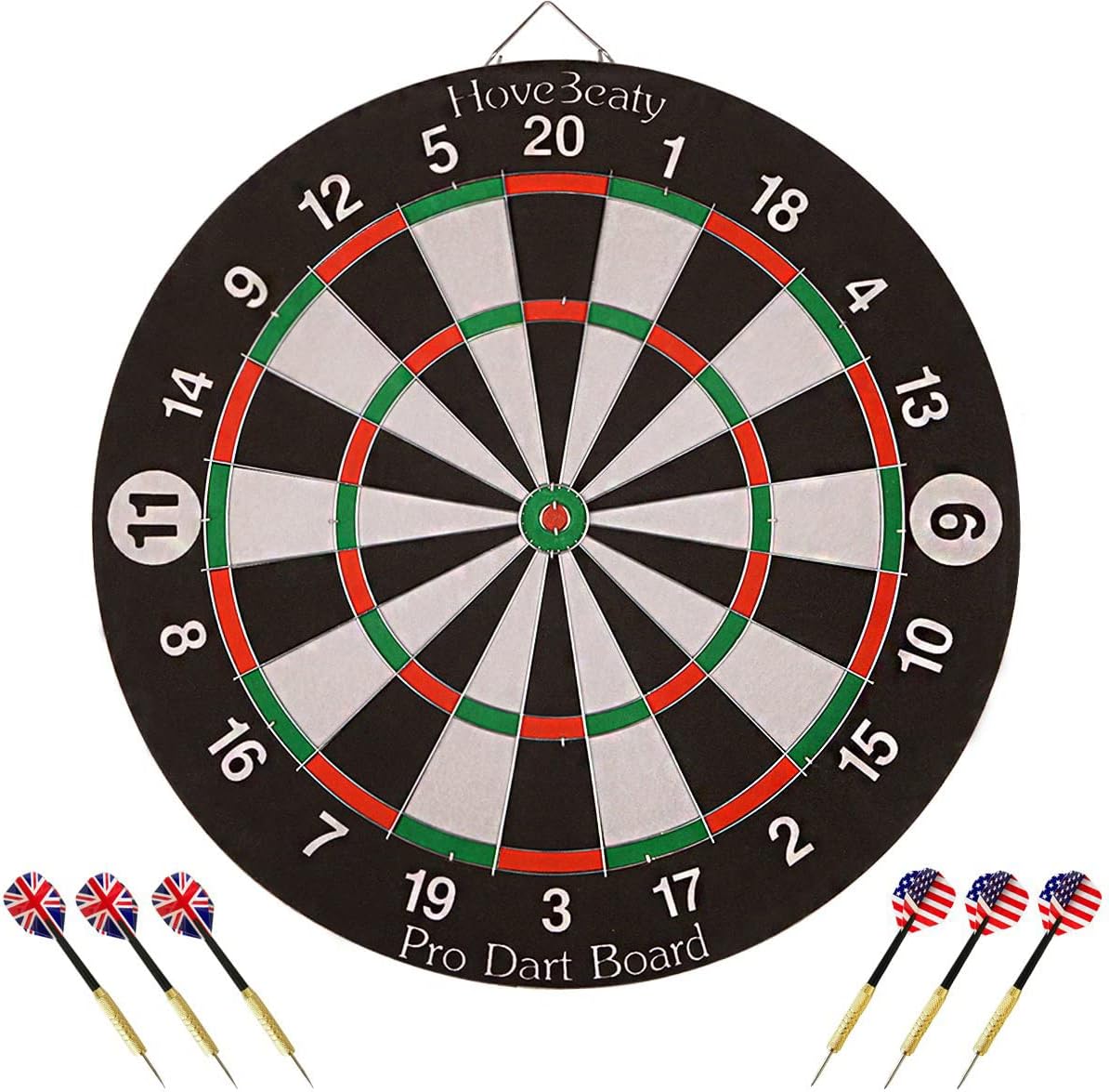 Dart Board, Dart Game Set with 6 Metal Darts and Double-Sided Flocking Dartboard (18 Inches)