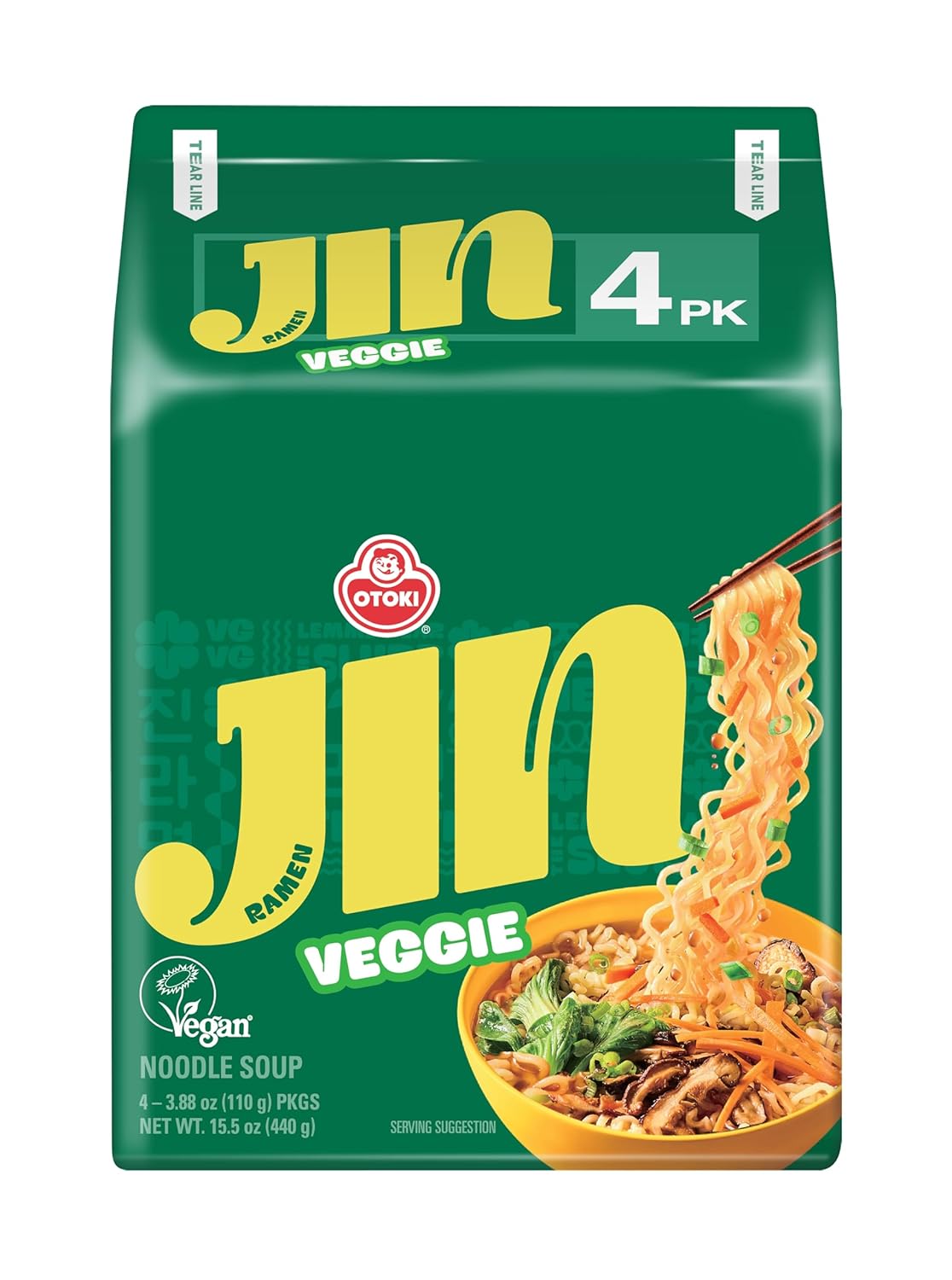 OTOKI Jin Ramen Veggie (32 Pack), Authentic Korean Instant Vegetable Ramen Soup for Vegeterian, Genuine Korean Style Instant Vegan Noodle, Savory & Rich, Quick & Easy Meal 4.23oz x 32 Pack
