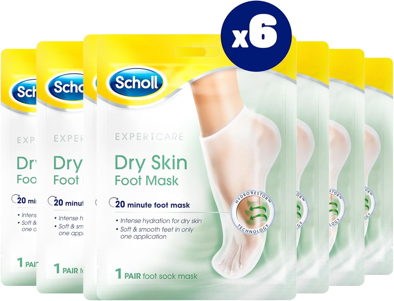 Scholl Expertare Dry Skin Foot Mask - Nourishing Foot Mask with Coconut Oil, Urea, and Shea Butter - Up To 24-Hour Moisture for Dry Foot Skin - 6 Pairs of Foot Mask Socks