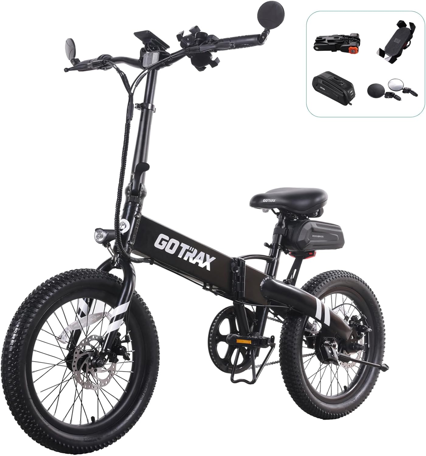 Gotrax F1V2 20" Electric Bike, Max Range 50 Miles & 20Mph Power by 350W, LCD Display & 5 Pedal-Assist Levels, Adult Folding Bike with Accessories including Lock, Rearview Mirror, Phone Holder&Seat Bag