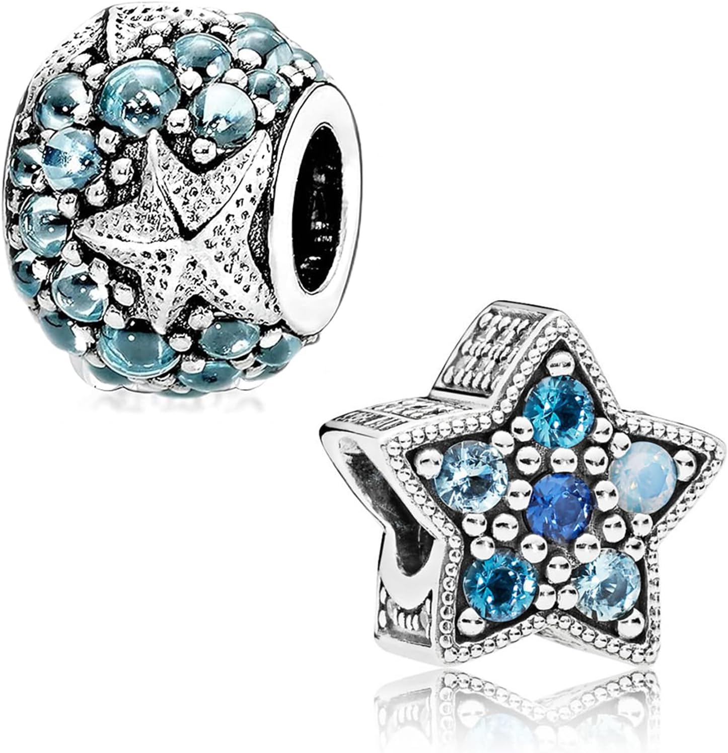 2PCS Summer Oceanic Starfish Charms 925 Sterling Silver Dangle Pendant Charm DIY Beads with Cubic Zirconia, Bracelet Charm Fashion Jewelry Fits for Pandora Bracelet DIY Making Gift for Women Girls