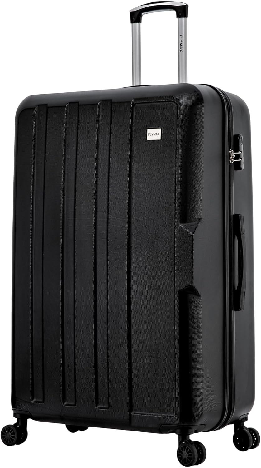 FLYMAX 24" Medium Suitcase Super Lightweight 4 Wheel Spinner Hard Shell ABS Luggage Hold Check in Travel Case 65 Litre Black