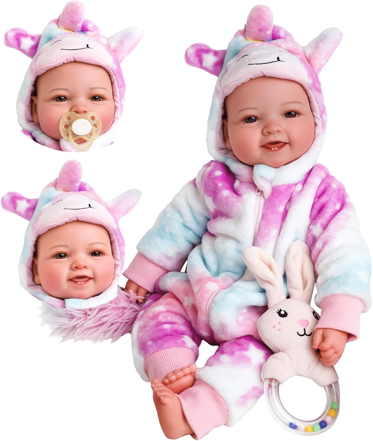 BABESIDE Reborn Doll Mia - 17-Inch Sweet Smiling Lifelike lithe Cloth Body Baby Doll for Girl - Realistic Newborn Baby Suitable for 2 Years +
