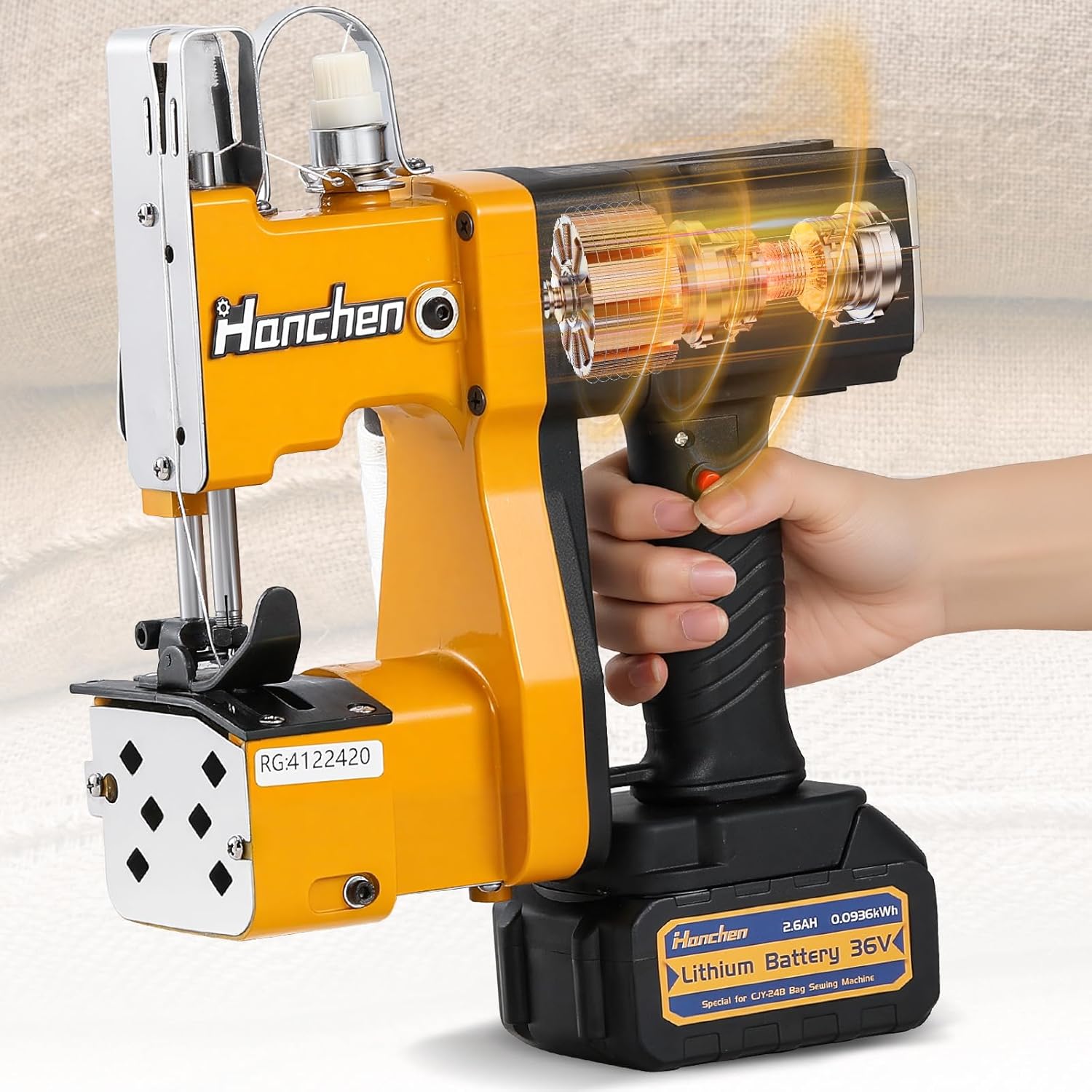 Hanchen Cordless Bag Sewing Machine Battery Powered Bag Sealing Machine High Speed Bag Closer Bag Closing Machine Bag Stitching Machine Bag Stitcher Packing for Feed Sacks Jute Seed Vinyl Rice Bags