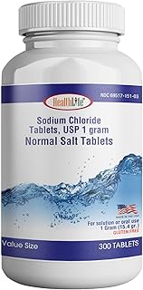 Health Life Sodium Chloride Tablets 1 gm, USP | 300 Count | Normal Salt Tablets | Sodium Mineral Supplement (15.4gr.) | Electrolytes Replenisher Hydration Drink