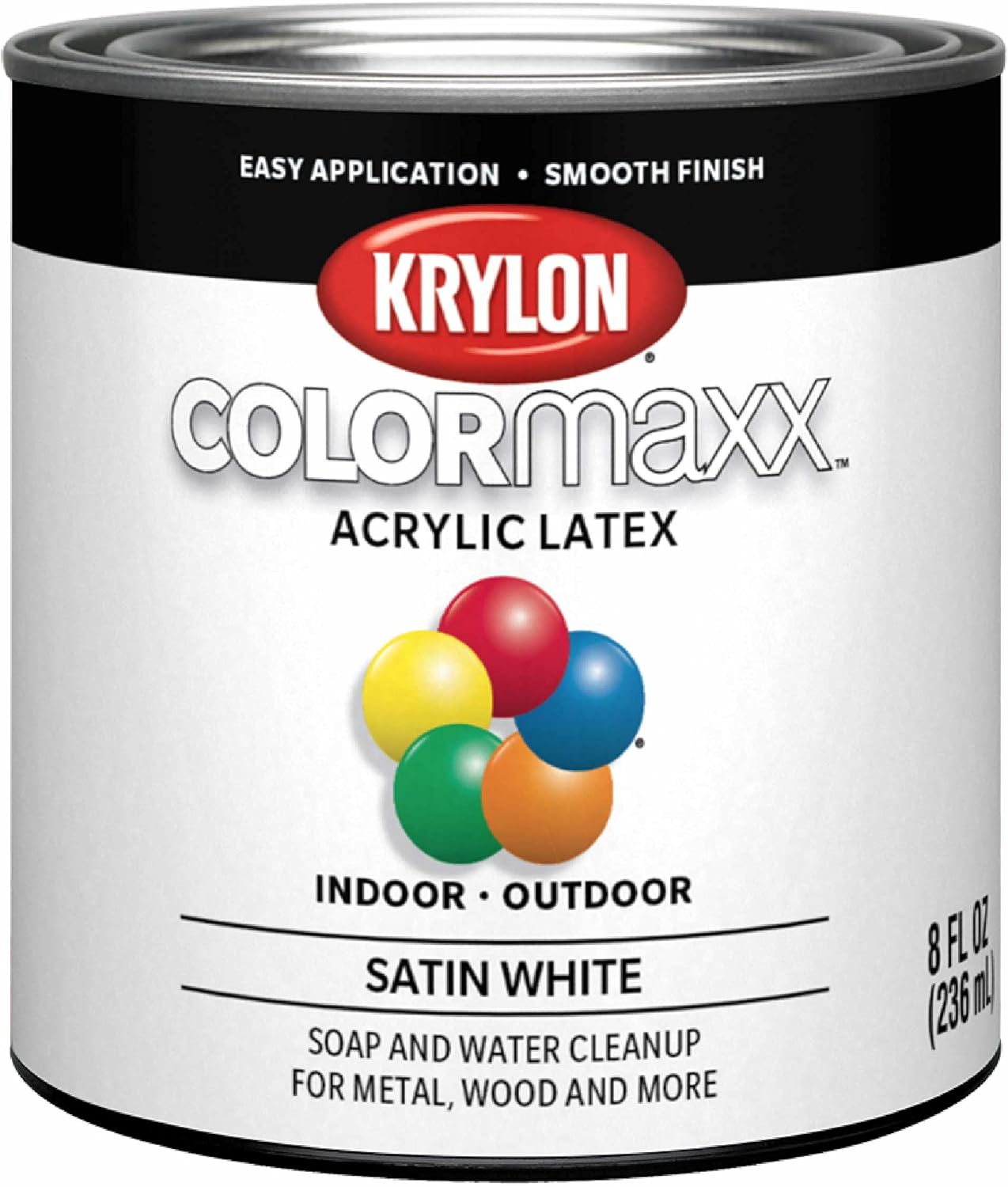 Krylon K05615007 COLORmaxx Acrylic Latex Brush On Paint for Indoor/Outdoor Use, ½ Pint, Satin White