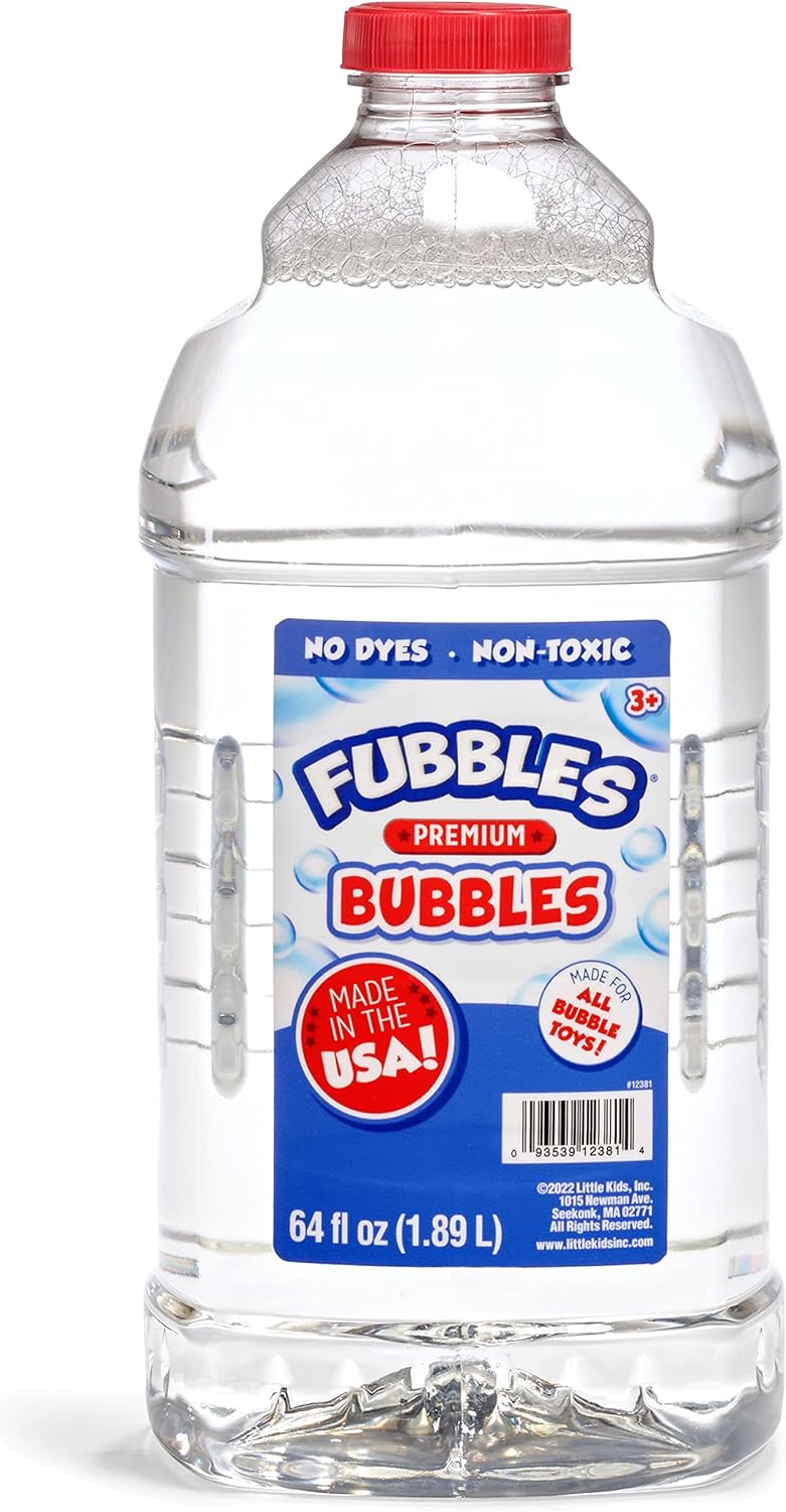 Little Kids Bubbles by Fubbles| Made in The USA |64oz Non Toxic Bubble Solution |Bubble Refill for Bubble Machines and Toys, Clear,12381