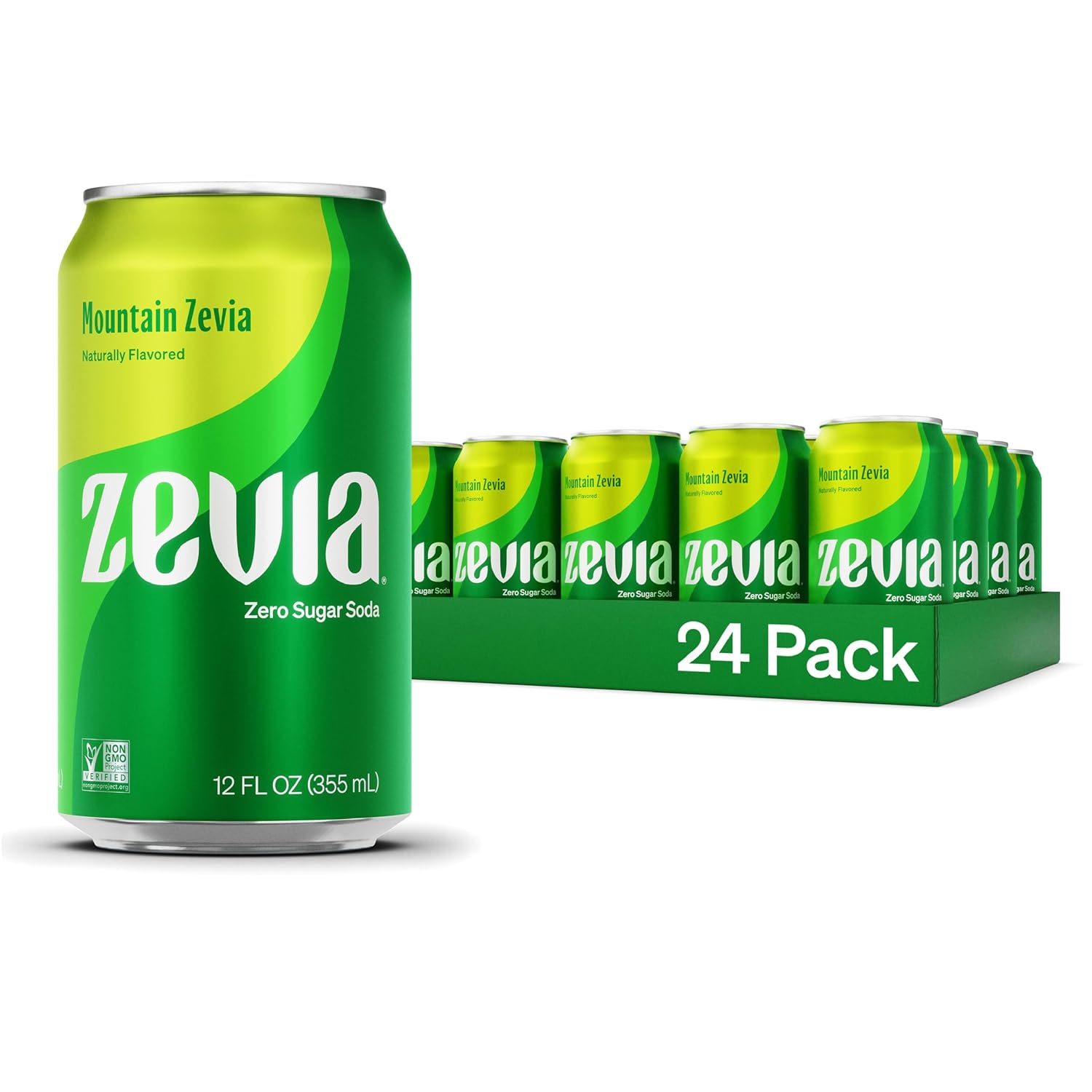 Zevia Zero Sugar Soda, Mountain Zevia, 12 oz Cans (24-Pack) – Naturally Sweetened, Zero Calorie Sugar Free Soda - Non-GMO Project Verified, Gluten-Free, Vegan