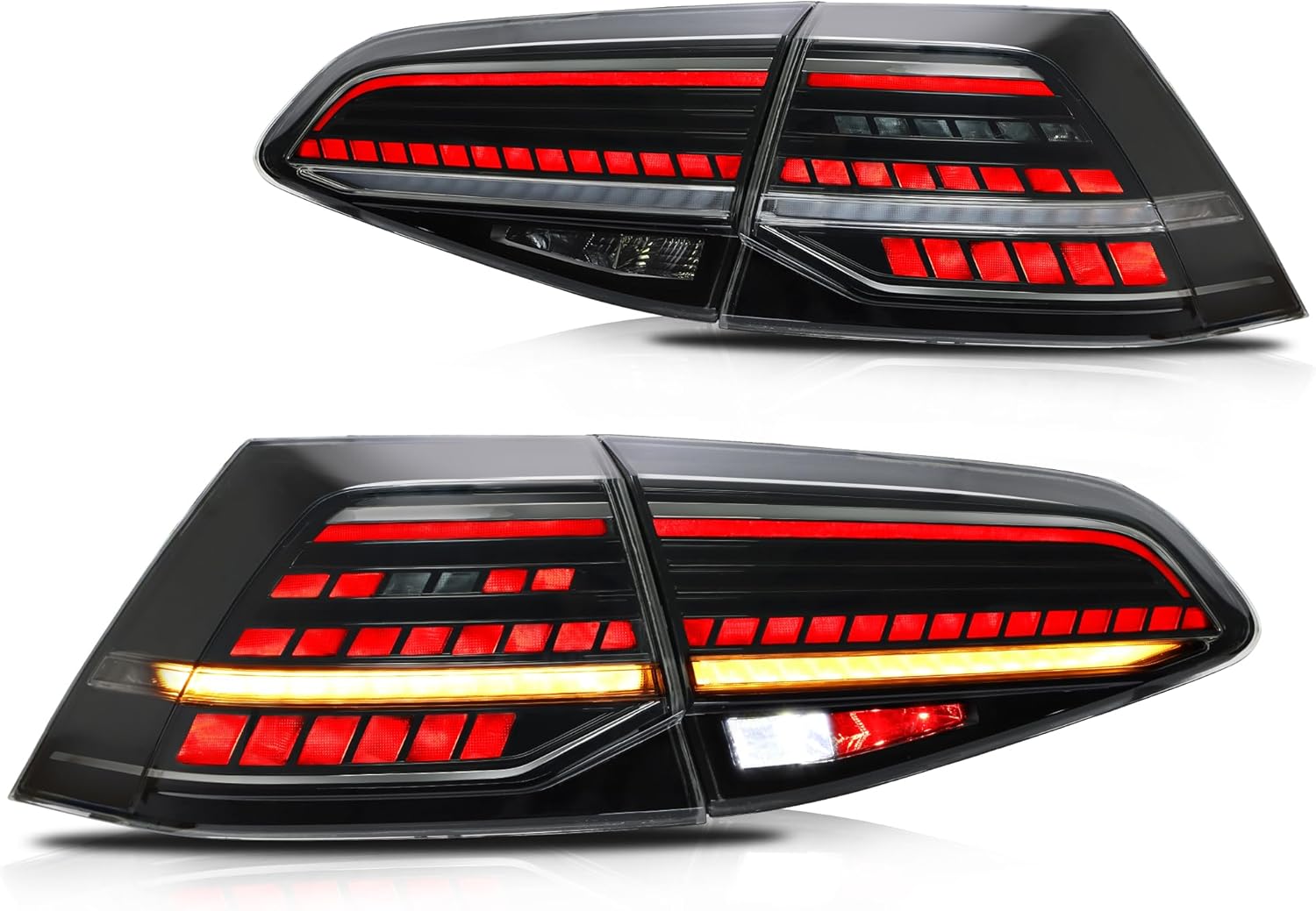 YUANZHENG Smoked Tail Lights Assembly Compatible for Golf7 MK7 Golf7.5 TDI & TSI 2014-2020 with Sequential Turn Sinal Rear Lamps Assembly, Plug and Play, (Not for GTI/R)