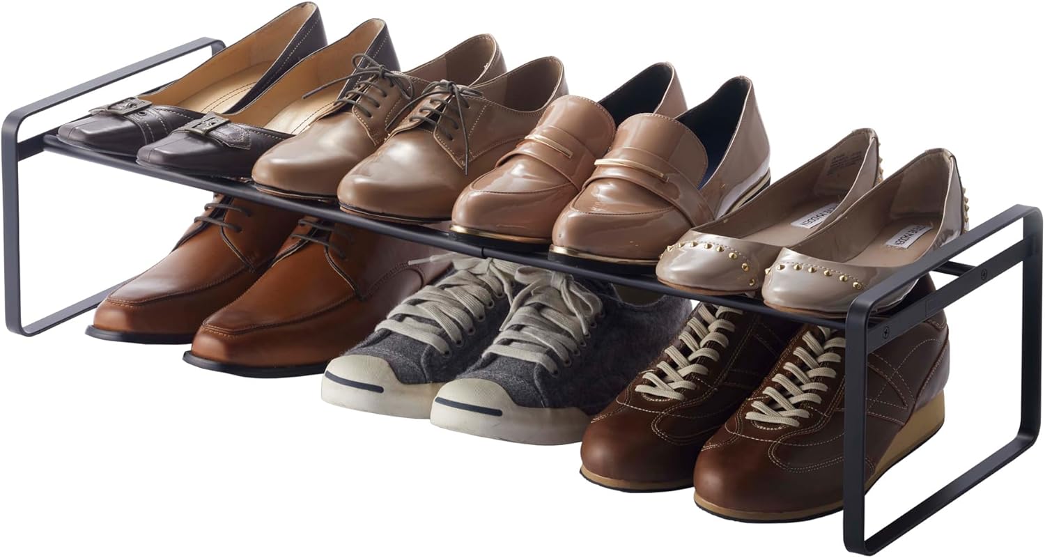 Yamazaki 7210 FRAME Extendable Shoe Rack, black, Steel, Minimalist, 41～70 x 25 x 17.5 cm