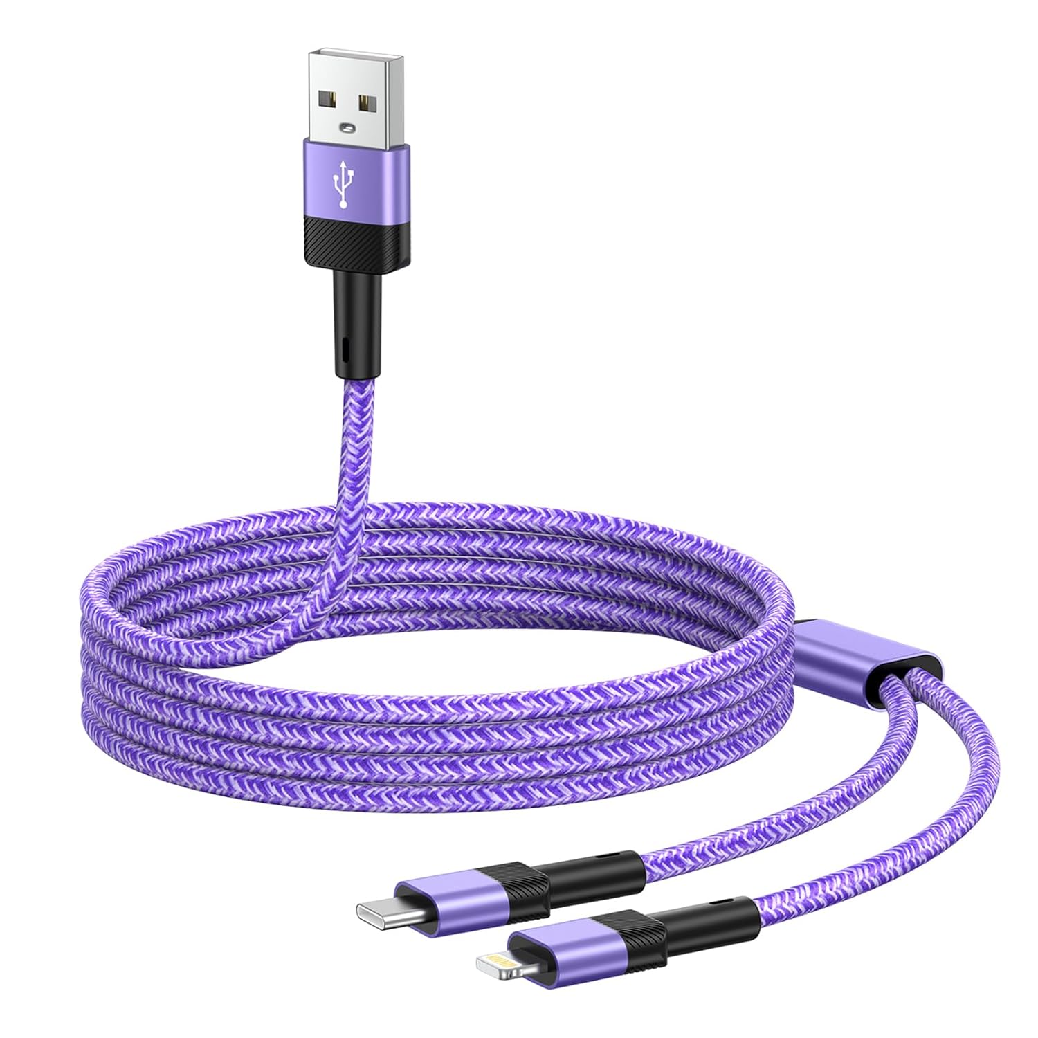 Multi Charger Cable, 2 in 1 Charger Cable with Type C/Lightning Port, Nylon Braided USB C Cables iPhone Charging Cable for iPhone 16 15 14 13 12 11 Samsung Galaxy S25 S24 S23 S22 S21 Ultra A55 A54 A53