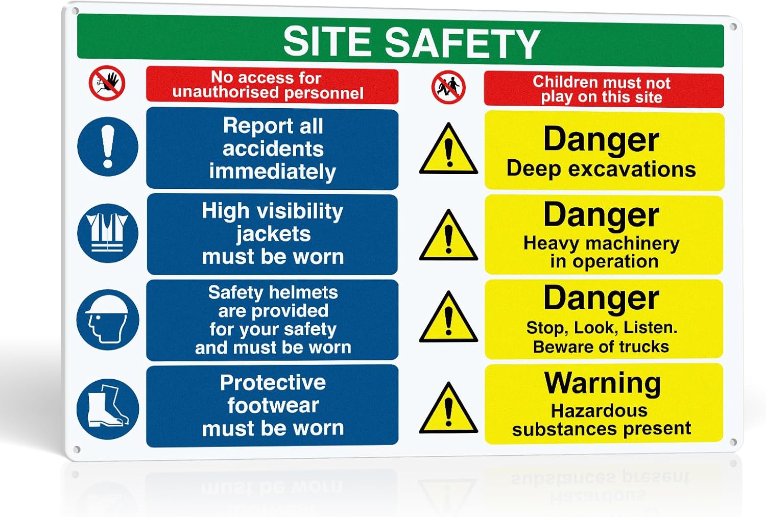 Site Safety Signs for Construction Areas - 600mm x 400mm - Health and Safety Signs, Warning Signage with Clear Instructions - 1mm PVC Rigid Plastic, Matte Finish, 4 Pre-Drilled and Adhesive Pads