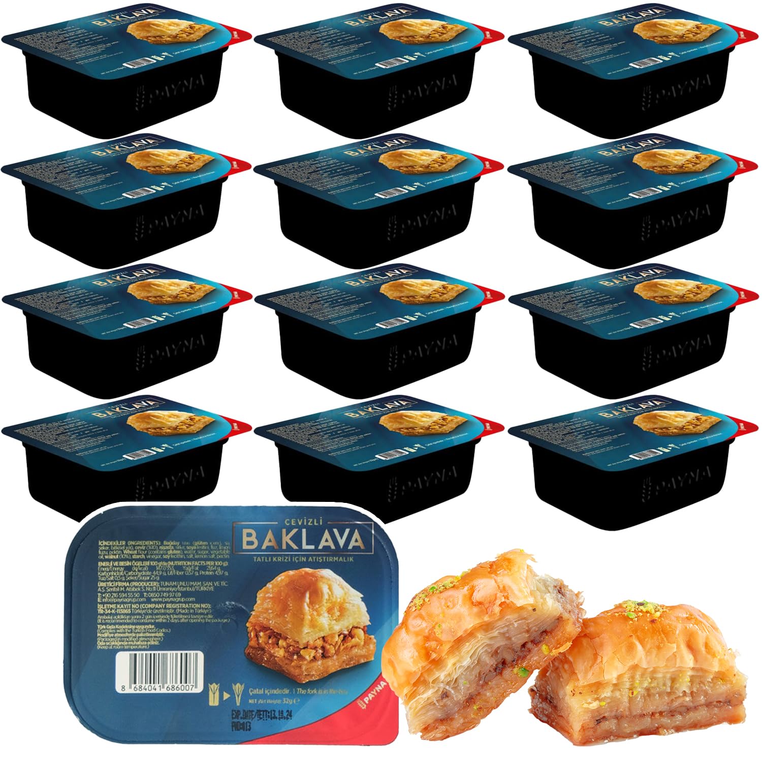 Assorted Walnut Baklava Pastry - Single Serve 12 Pcs | Individually Packaged Handmade Mediterranean Dessert | Gourmet Baklava Gift Box | Authentic Turkish Sweet