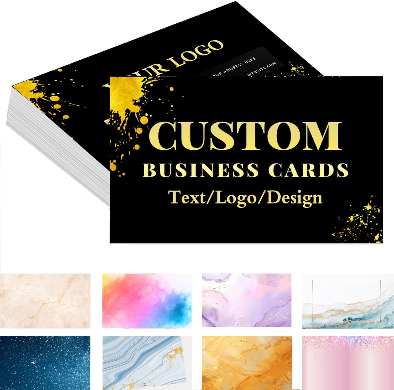 Custom Business Cards,Tarjetas Para Negocio Personalizadas,Personalized Business Cards with Your Logo/Image/Text,Double Sided Printable Waterproof Custom Business Cards for Small Business.