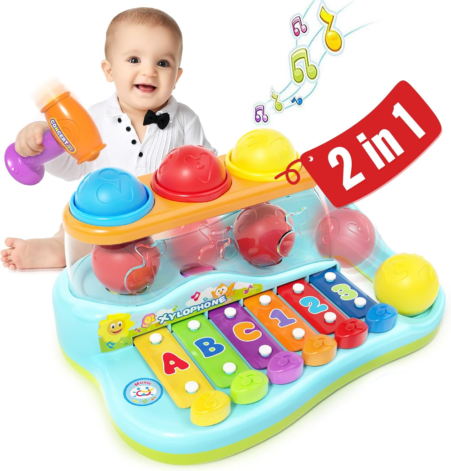 HOLA Toys for 1 Year Old Boys and Girs Toys, 2 in 1 Pound Ball with Xylophone Musical Toys for Girl and Boy Gifts, Baby Toys Early Development & Activity 1st Birthday Gifts
