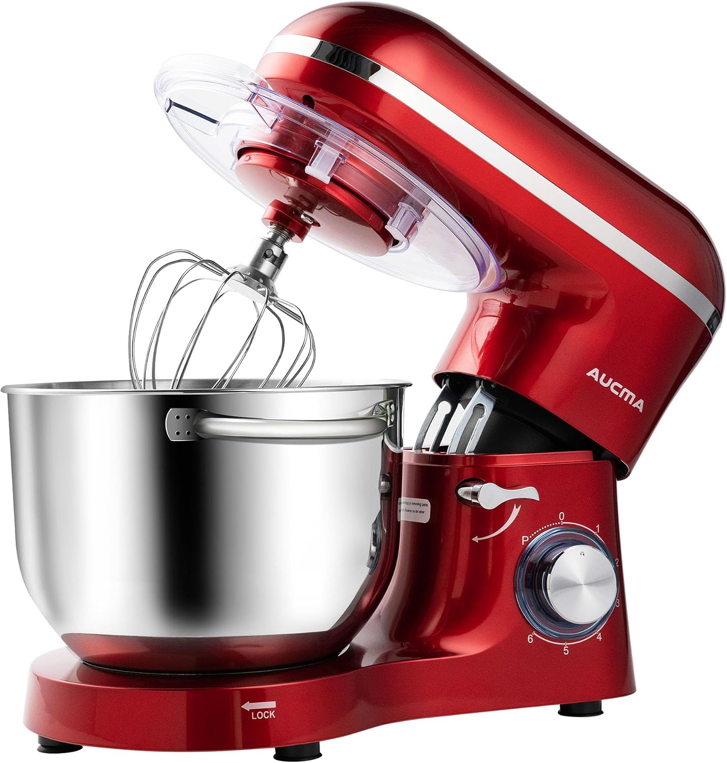 Aucma Stand Mixer,6.5-QT 660W 6-Speed Tilt-Head Food Mixer, Kitchen Electric Mixer with Dough Hook, Wire Whip & Beater (Red, 6.5QT)