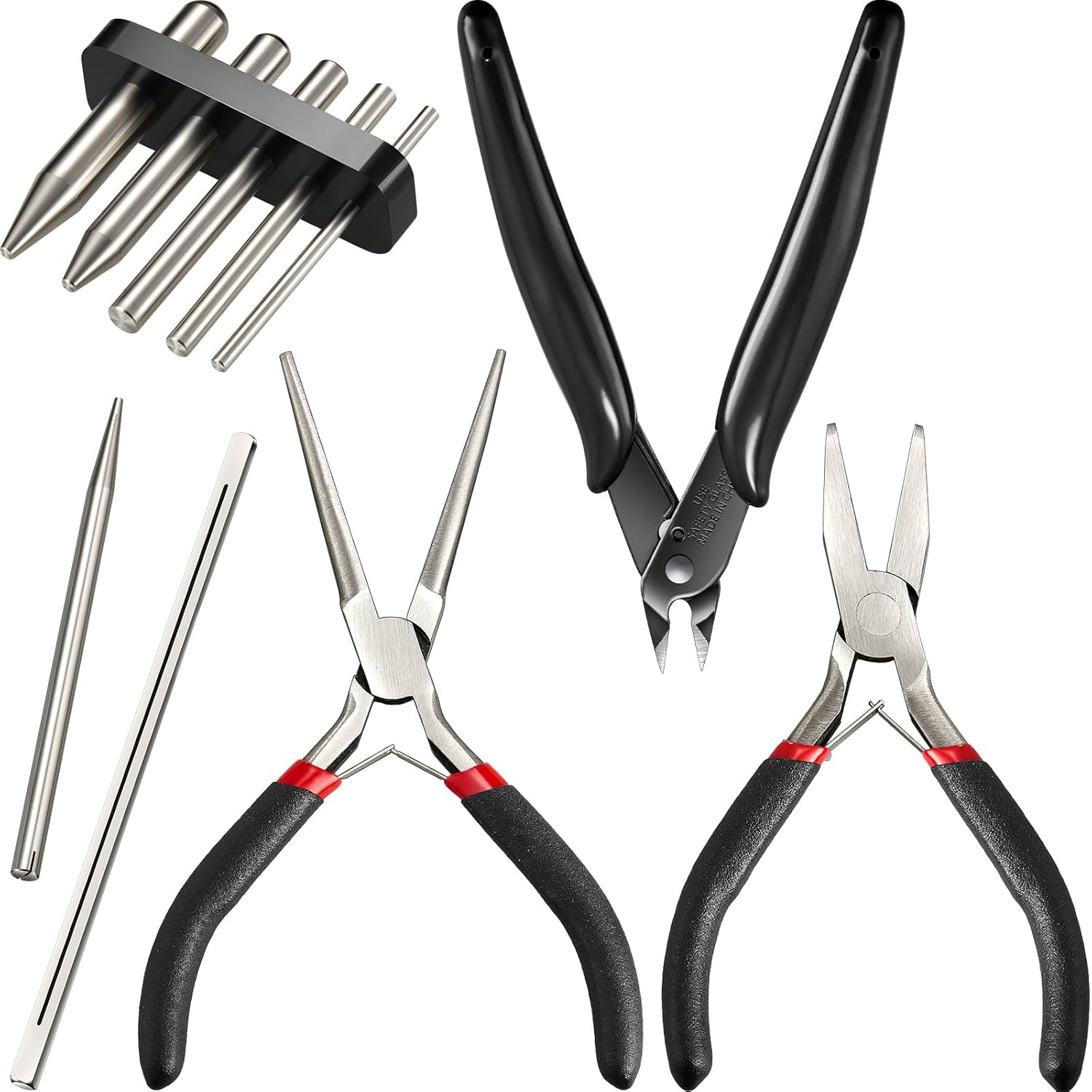 10 Pieces Metal DIY Model Tool Sets Tab Edge Cylinder Cone Shape Bending Assist Tools and Nozzle Pliers Flat Nose Pliers Needle Nose for 3D Metal Jigsaw Puzzles Assembly