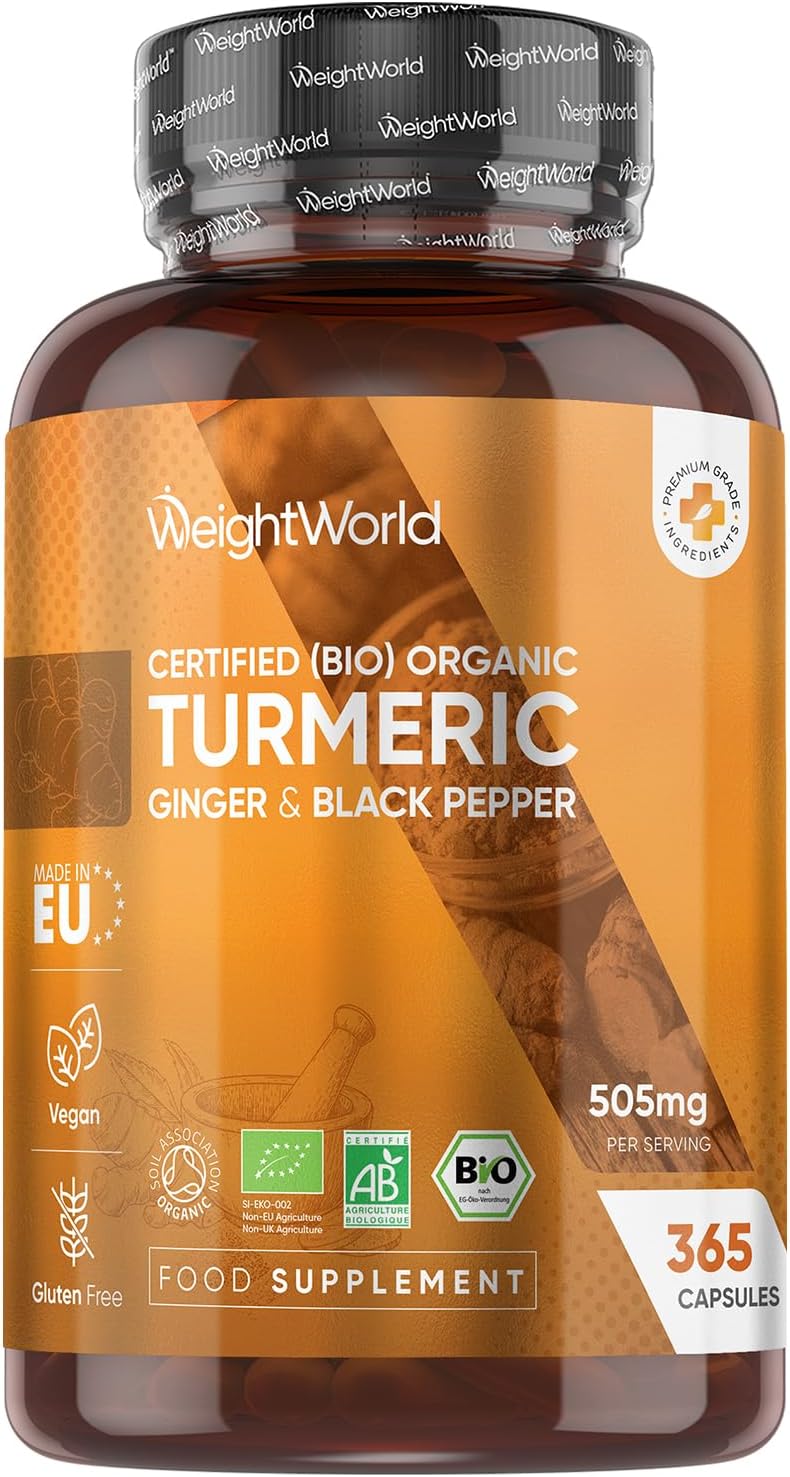 Turmeric and Black Pepper Capsules - 365 Capsules - with Organic Black Pepper - Turmeric Supplement for Both Men & Women - Easy to Swallow - Vegan & Gluten-Free - Made in EU