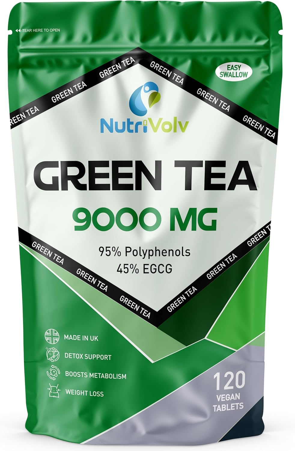 Green Tea Tablets Pure Vegan Weight Loss Pills 9000mg Keto Diet Slimming Supplements for Men and Women Gluten-Free & Metabolism Booster — Pack of 120