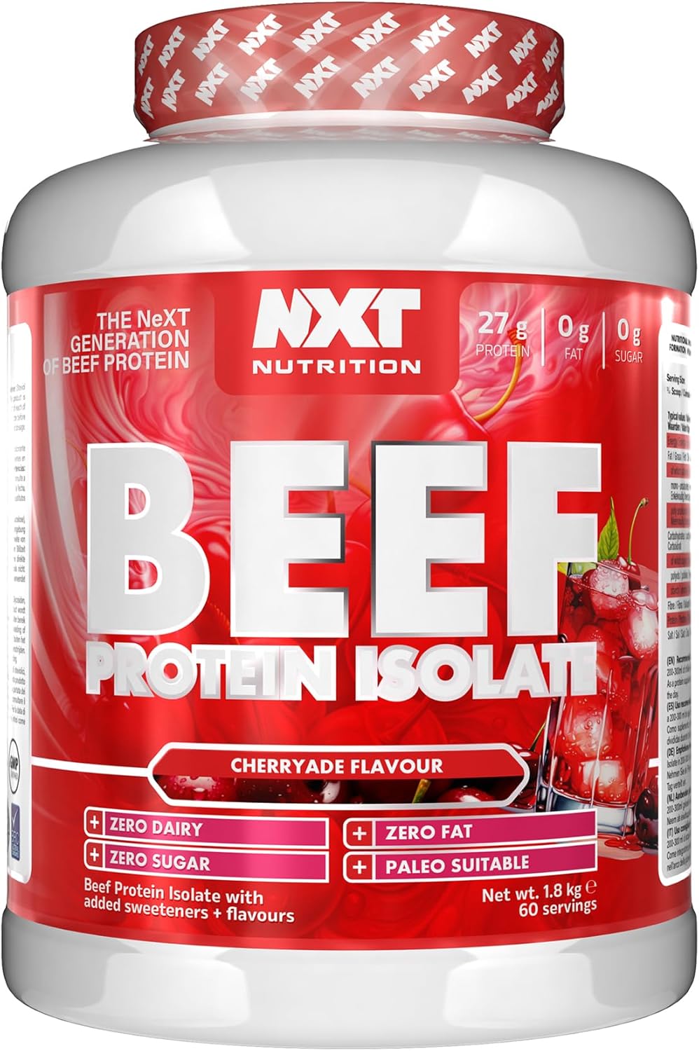 NXT Nutrition Beef Protein Isolate Powder - Protein Powder High in Natural Amino Acids - Paleo, Keto Friendly - Dairy and Gluten Free - Muscle Recovery | 1.8kg | Cherryade