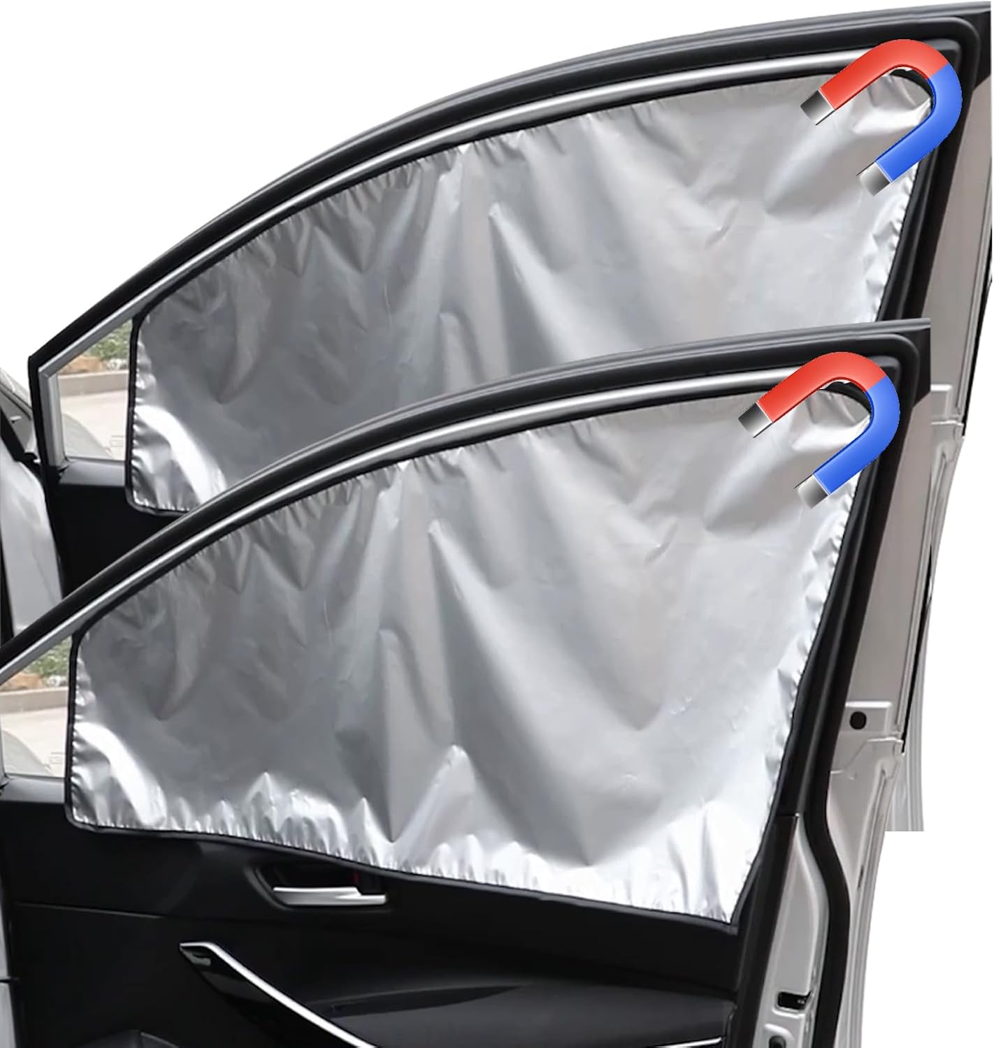 Magnetic Car Window Sun Shade | 8 Strong Magnets + Velcro Base | UV Protection | Quick Install for Front/Rear Windows | Foldable Sun Blocker for Cars, SUVs | 80x50cm (front side windows)