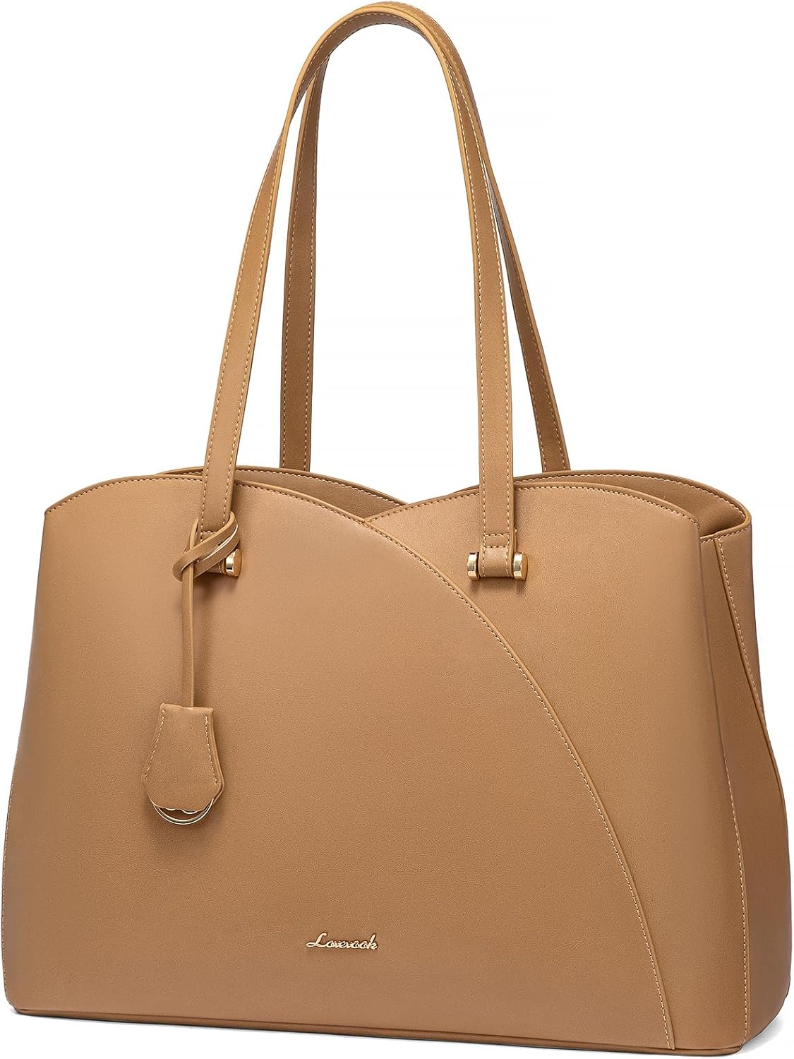 LOVEVOOK Work Laptop Tote Bag for Women, Leather Laptop Bag Teacher Tote Bag, Professional Computer Bag Large Purses Handbag, Beige, Fits 15.6 Inch Laptop