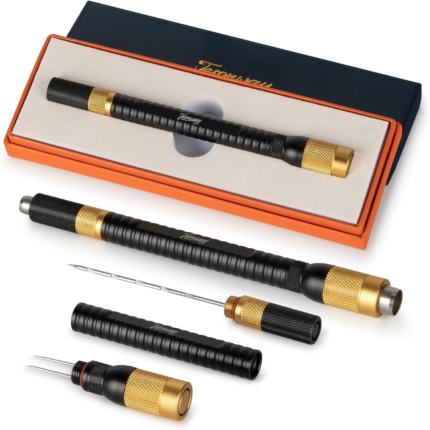 4-in-1 Cigar Draw Enhancer Tool Kit with Cigar Punch Tool, Twin Nubber, Stainless Steel Cigar Double End Punch, Cigar Tools and Accessories with Gift Box
