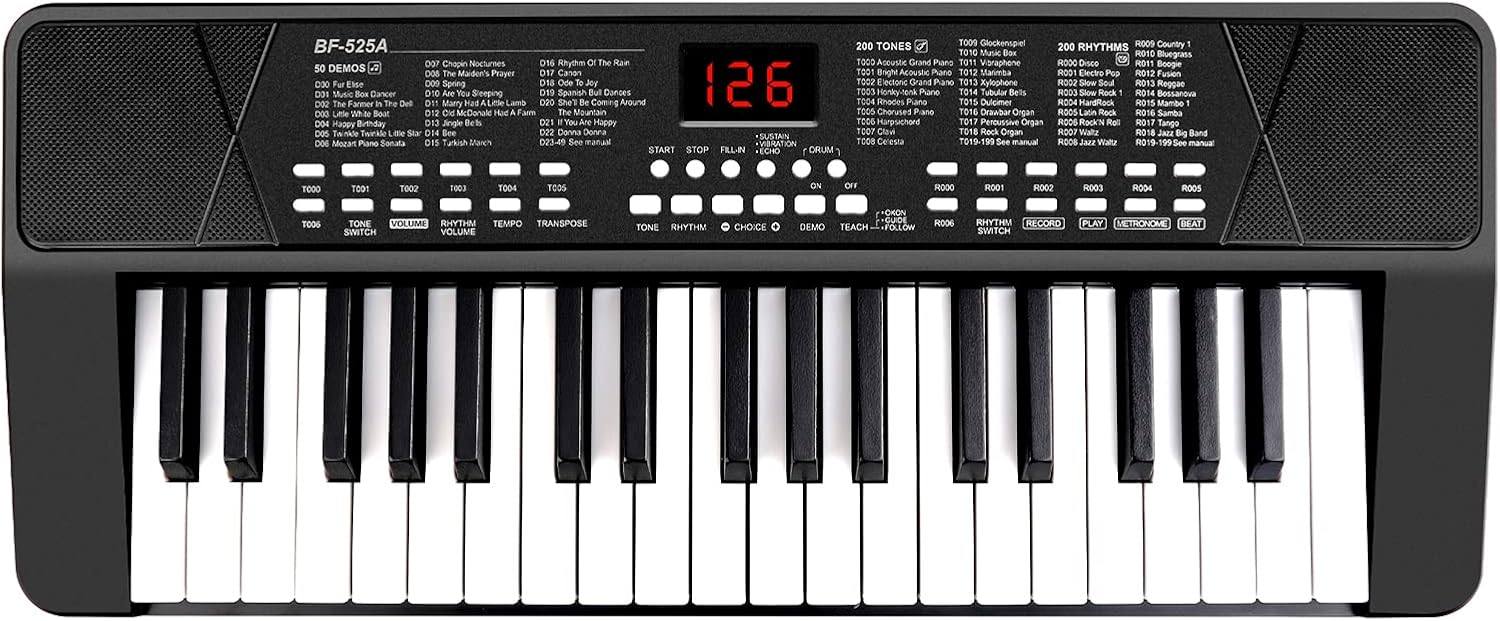 M SANMERSEN Piano Keyboard for Beginners, 37 Keys Built-in 1200mA Rechargeable Battery Electronic Piano Keyboard Portable Music Piano Keyboard with Mic LED Screen Teaching Gift for Beginners, Black