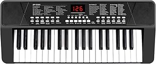 M SANMERSEN Piano Keyboard for Beginners, 37 Keys Built-in 1200mA Rechargeable Battery Electronic Piano Keyboard Portable Music Piano Keyboard with Mic LED Screen Teaching Gift for Beginners, Black