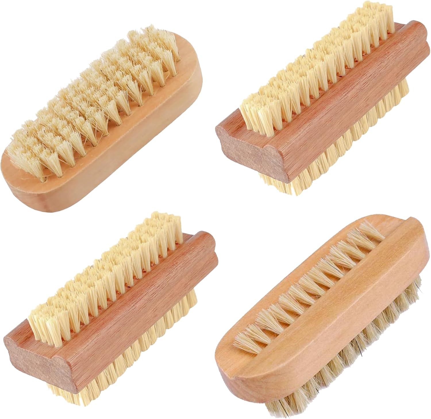4 Pcs Double Sided Wooden Nail Brushes - 2 Kinds, Easy to Use - Clean Hands, Feet & Nails