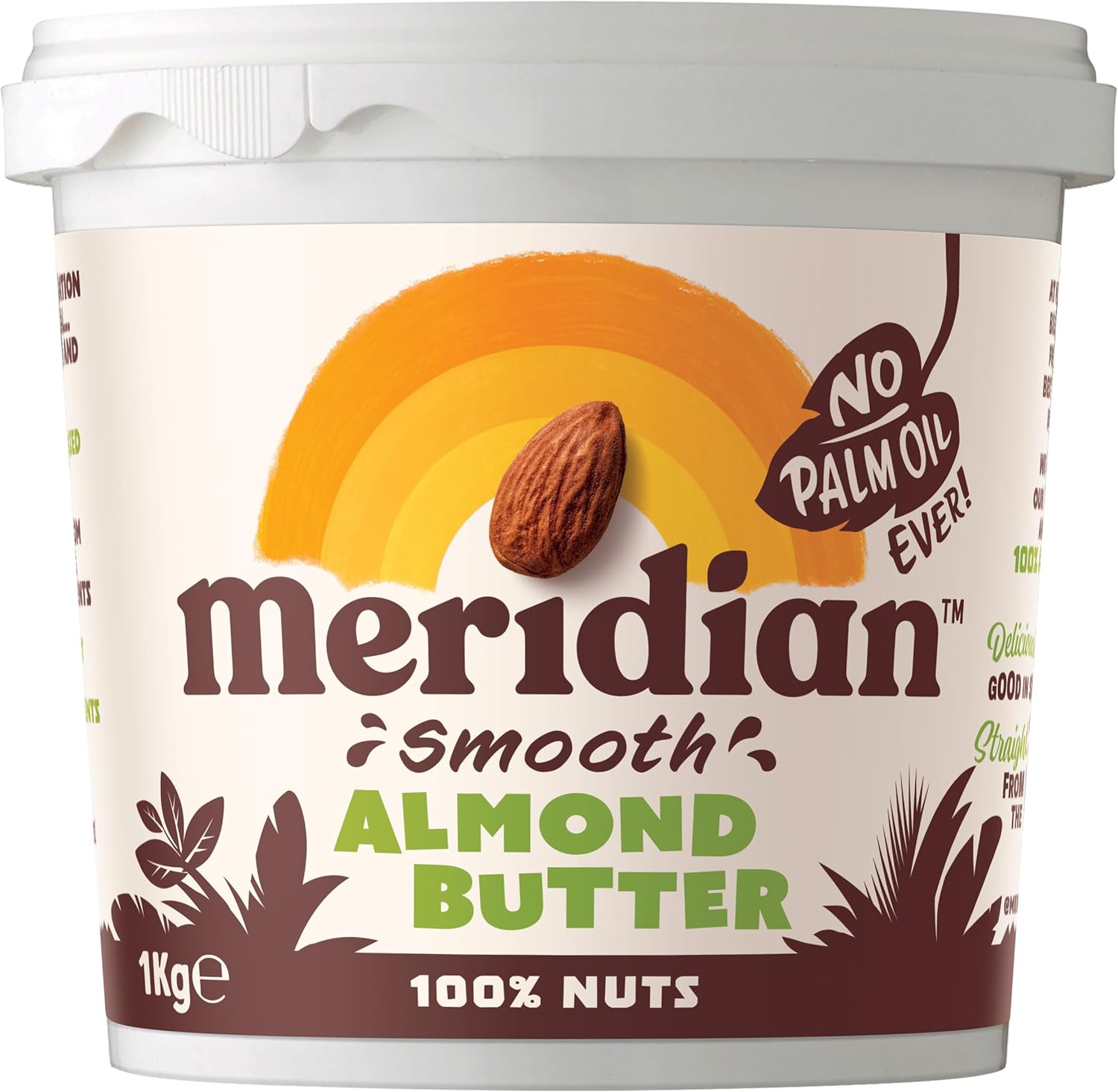 Meridian - Smooth Almond Butter 1kg | Natural Nut Butter, No Palm Oil, No Added Sugar, High in Monounsaturated Fats, Gluten Free, Vegan, Dairy Free, Source of Protein