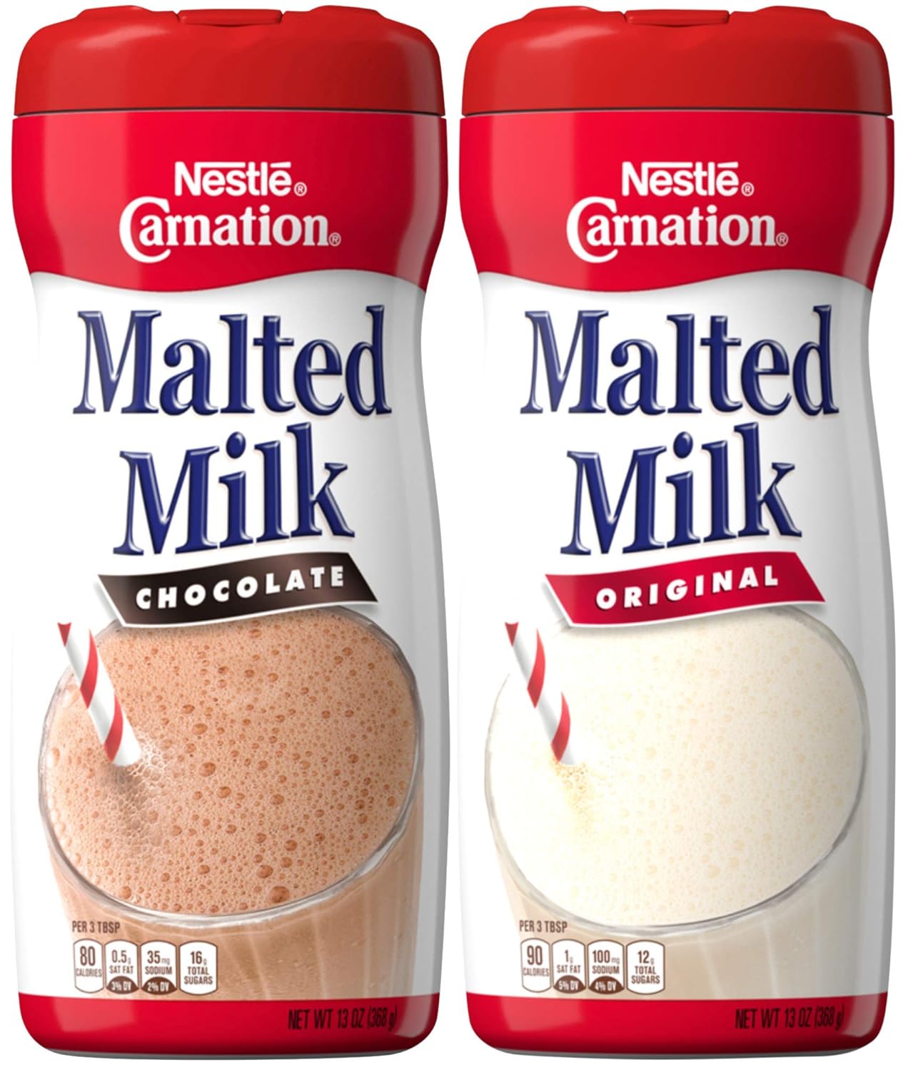 Nestle Carnation Malted Milk Powder, Chocolate and Original Flavor Bundle, 13 Oz Containers (2 Items)