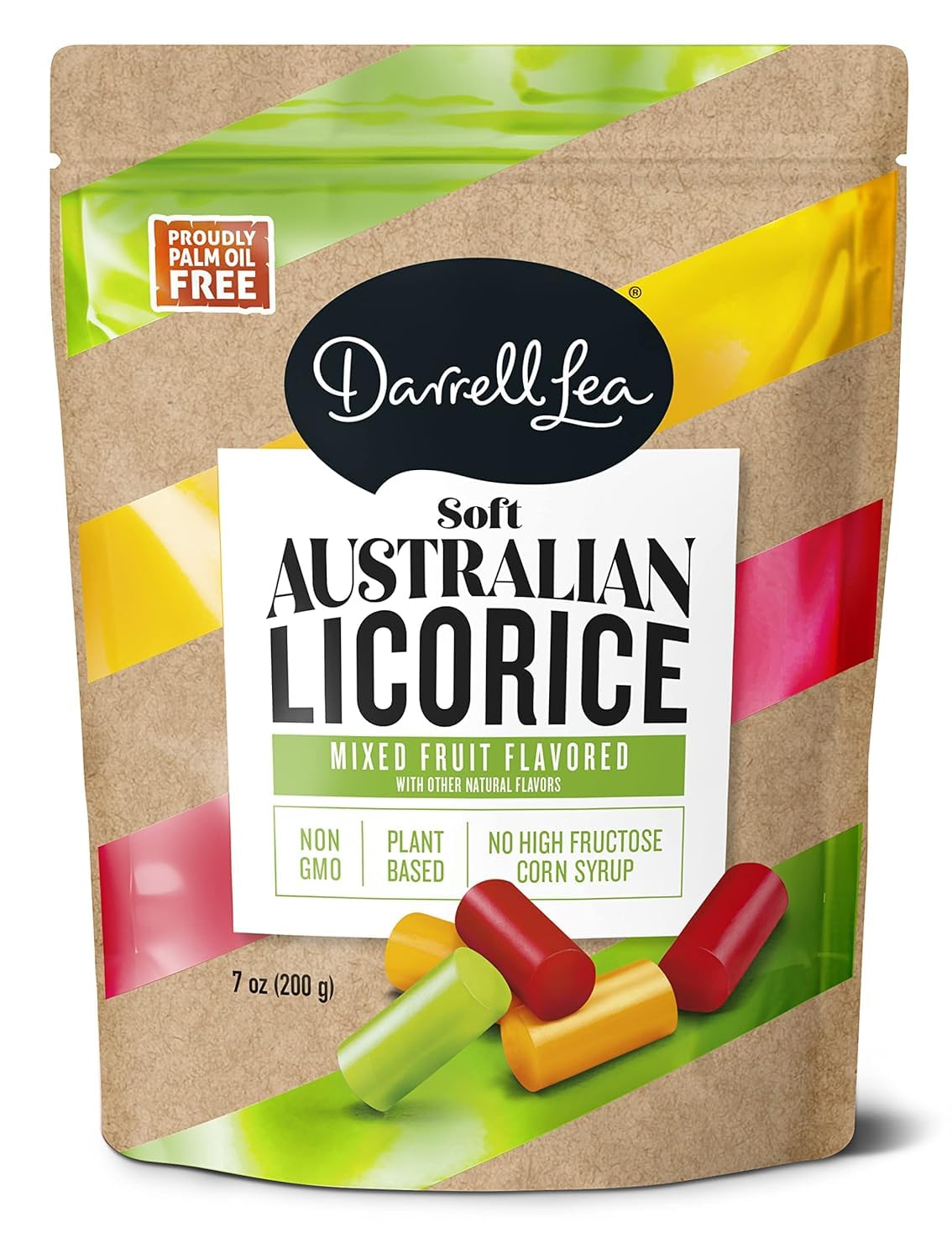 Darrell Lea Soft Australian Licorice, Mixed Fruit Flavor, 7 Ounce Bag (1-Pack) | Non-GMO, No Palm Oil, Plant Based, No High Fructose Corn Syrup | Soft & Chewy Licorice Candy, Made in Australia