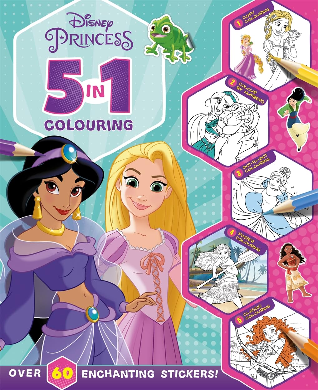Disney Princess: 5 in 1 Colouring (With dot-to-dot, colour-by-numbers, copy colouring, and more!)