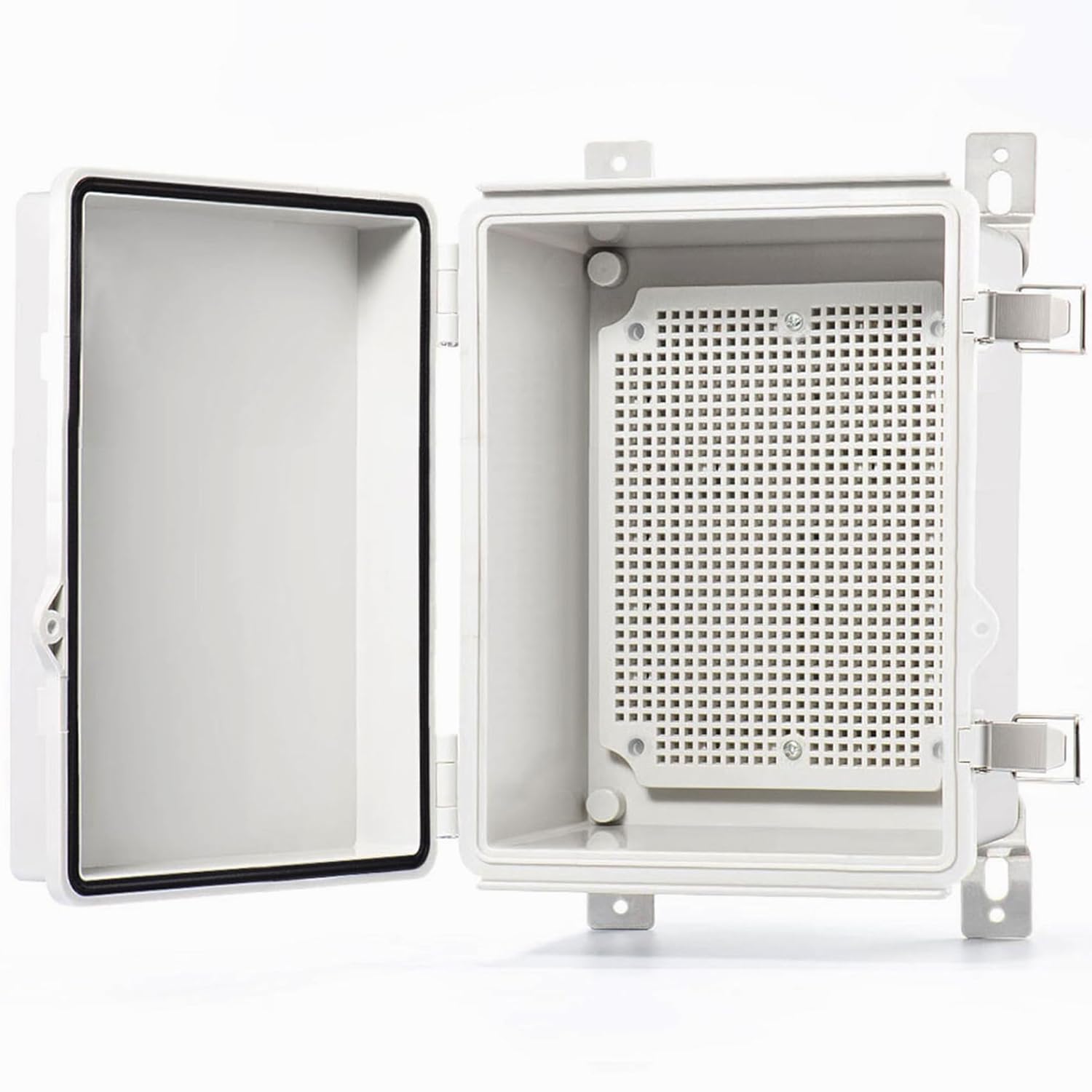 QILIPSU Waterproof Junction Box IP67 Outdoor Plastic Electrical Project Enclosure Weatherproof with Mounting Plate, Wall Brackets, Hinged Grey Cover 8.6"x6.7"x4.3"