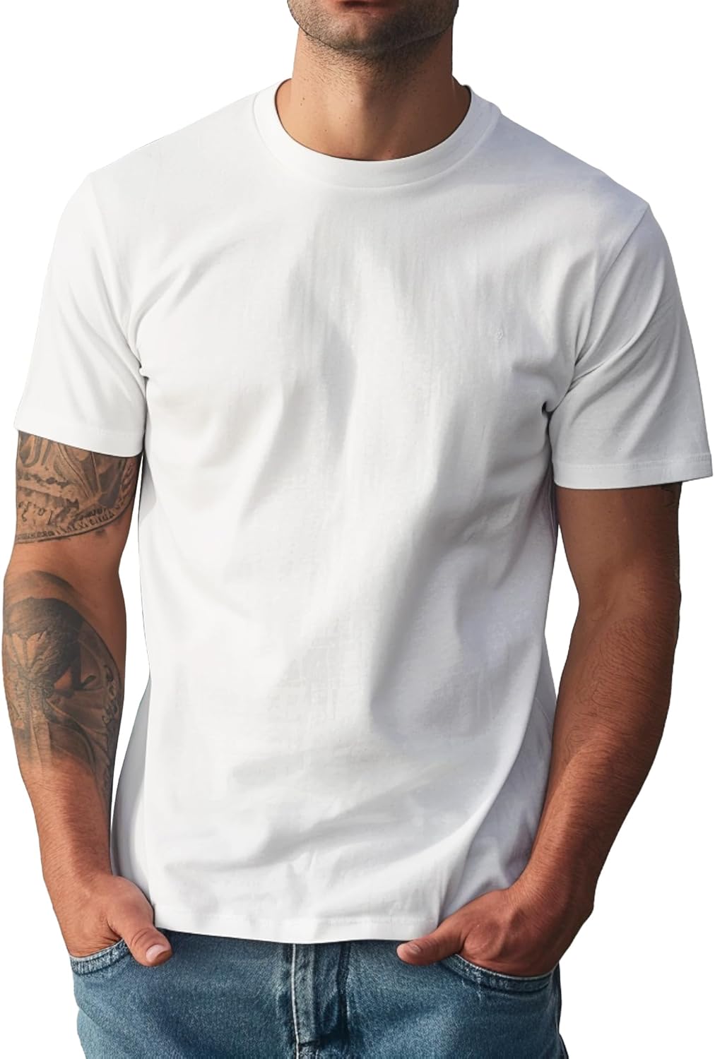 Mens Crewneck Tshirt Plain, Relaxed Fitted Basic T Shirts